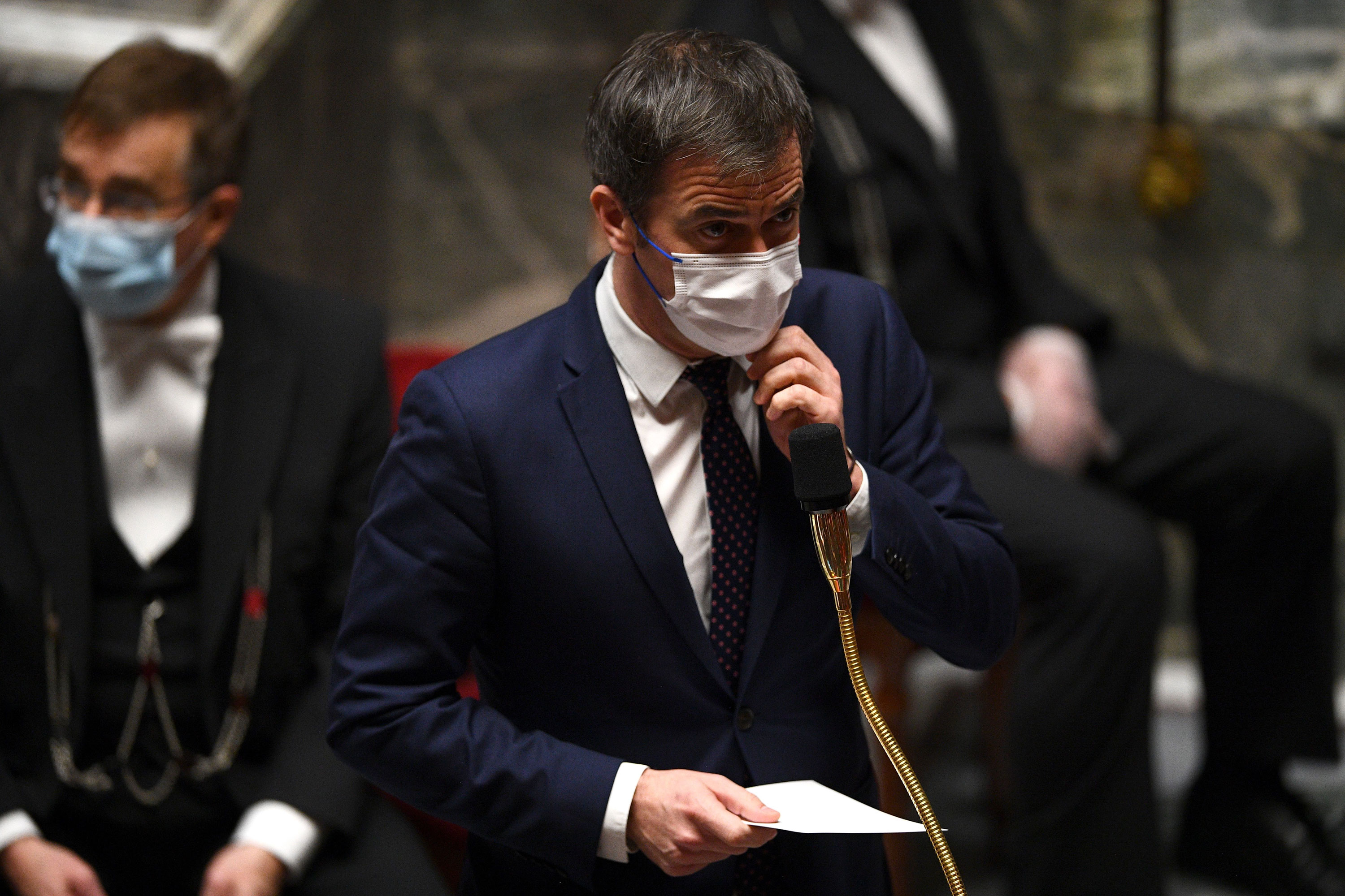 French Health Minister Olivier Veran speaks during a session of questions to the government at the National Assembly in Paris on January 12.