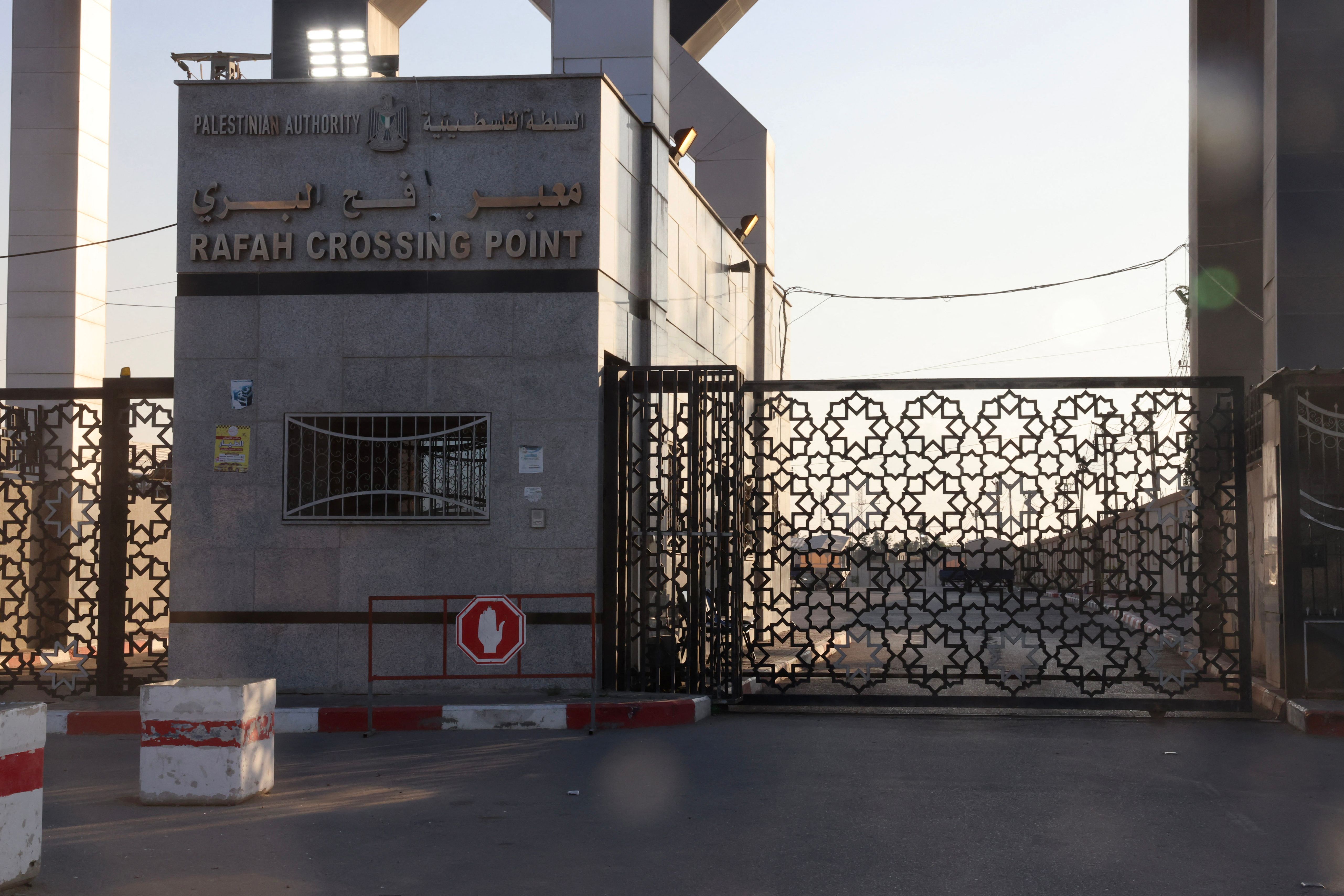 The closed gates of the Rafah Crossing Point, Gaza's border crossing with Egypt, on October 10, 2023.