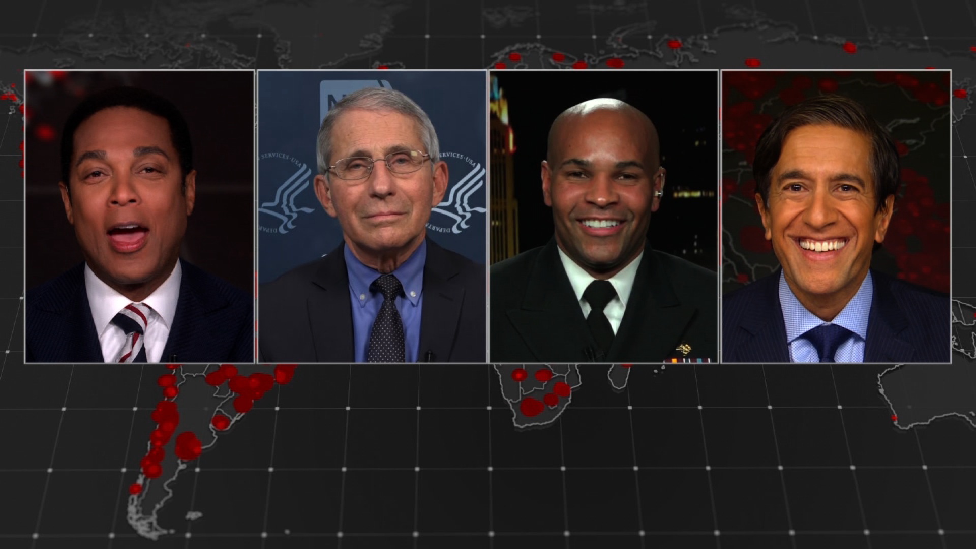 Left to right: Don Lemon, Dr. Anthony Fauci, Dr. Jerome Adams and Dr. Sanjay Gupta on CNN's town hall.