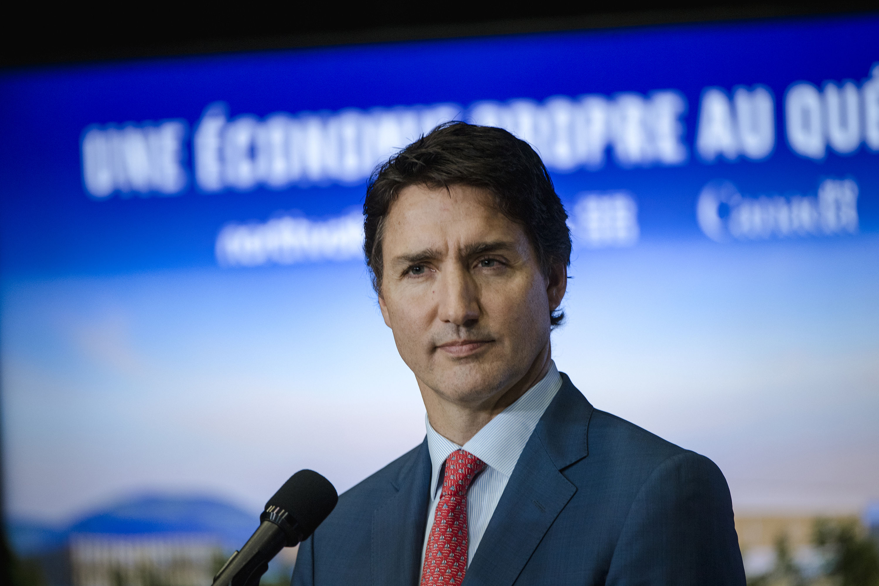 Canadian Prime Minister Justin Trudeau speaks at a news conference in Montreal, Canada, on September 28.