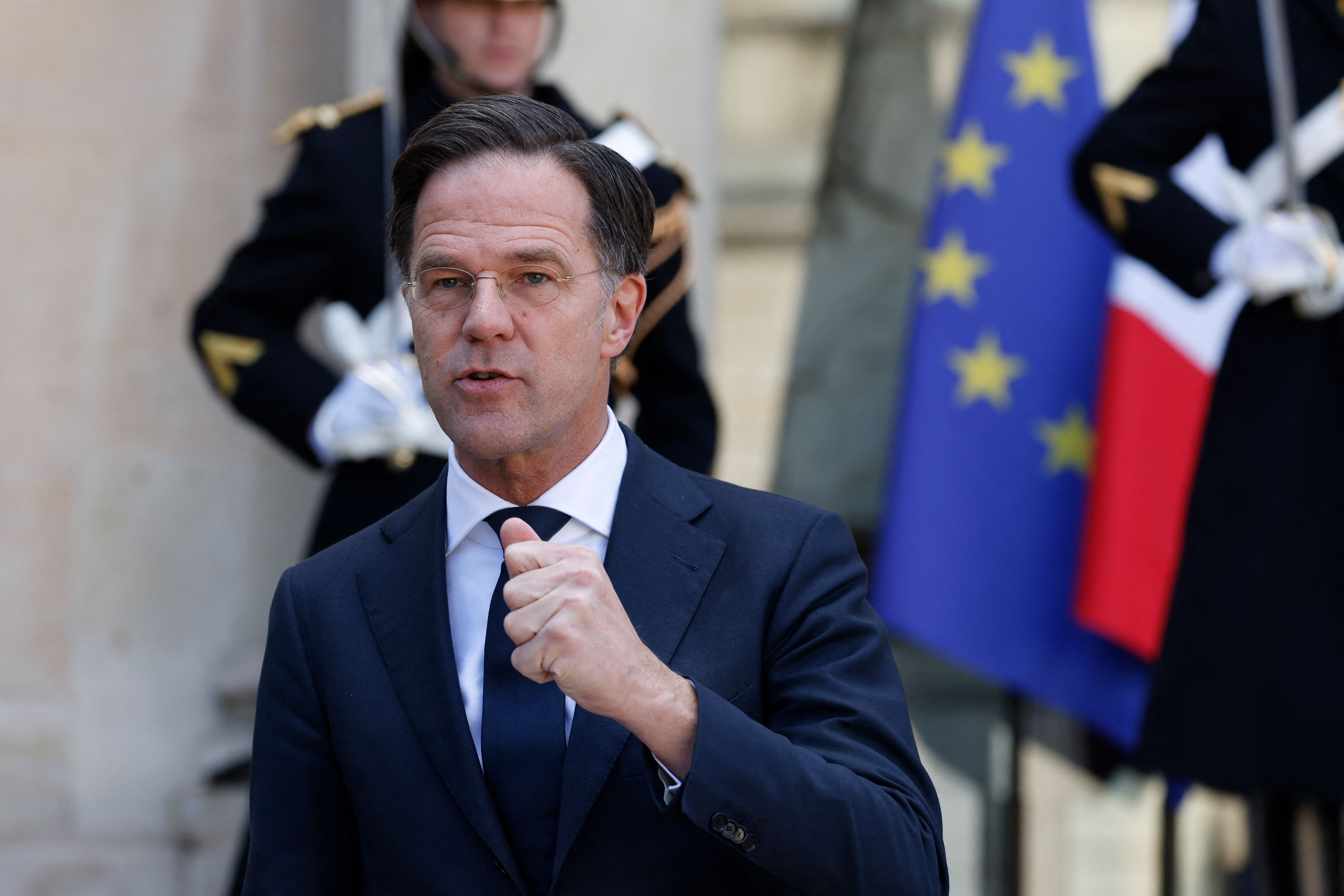 Netherlands' Prime Minister Mark Rutte addresses the media at The Elysee Presidential Palace in Paris, France, on March 9.