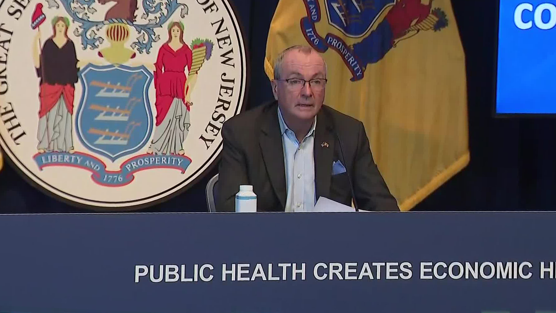 New Jersey Gov. Phil Murphy speaks during a press conference in Trenton, New Jersey, on August 19.