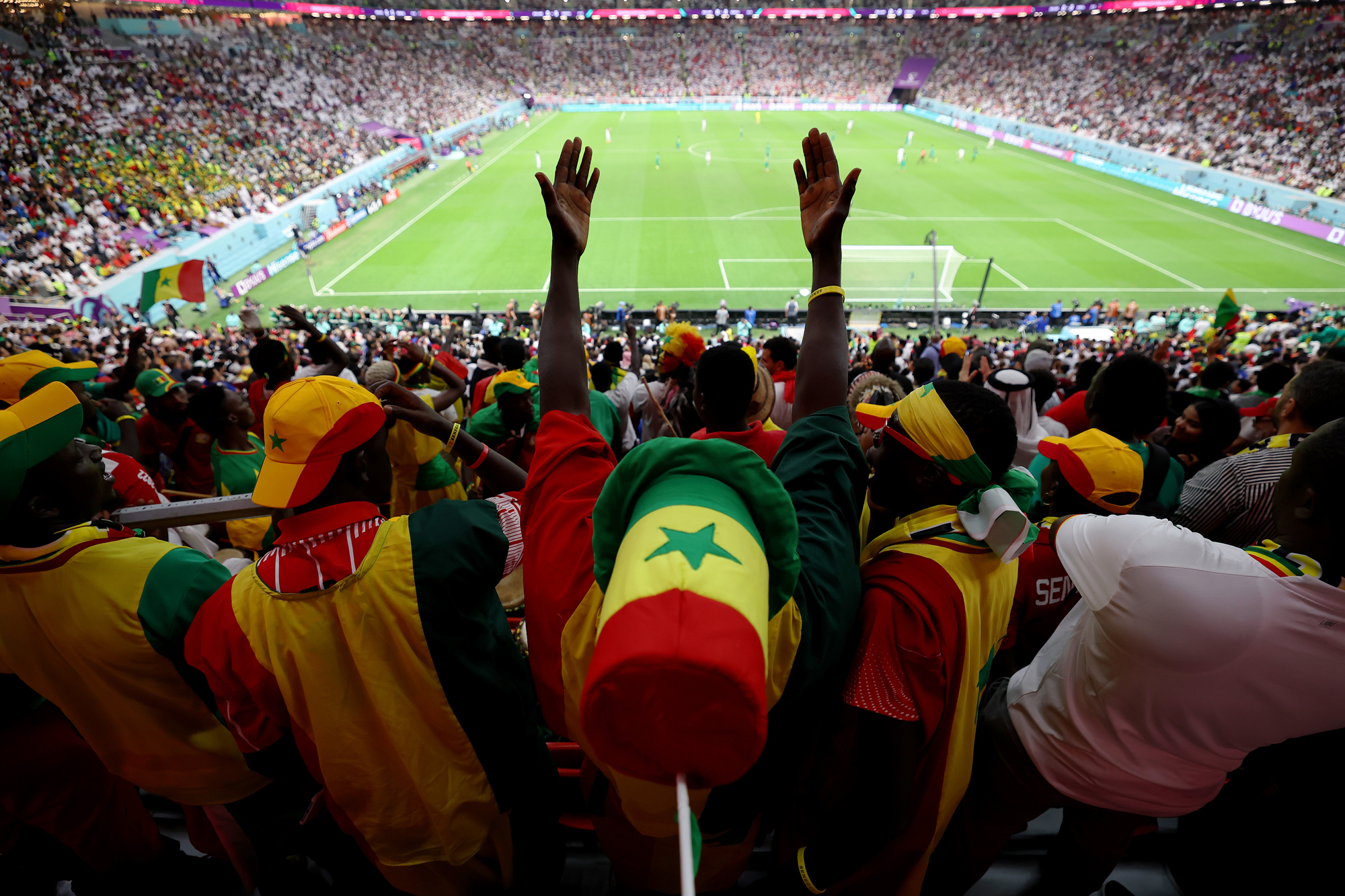 Senegal fans show their support at Al Bayt Stadium in Al Khor, Qatar on Sunday.