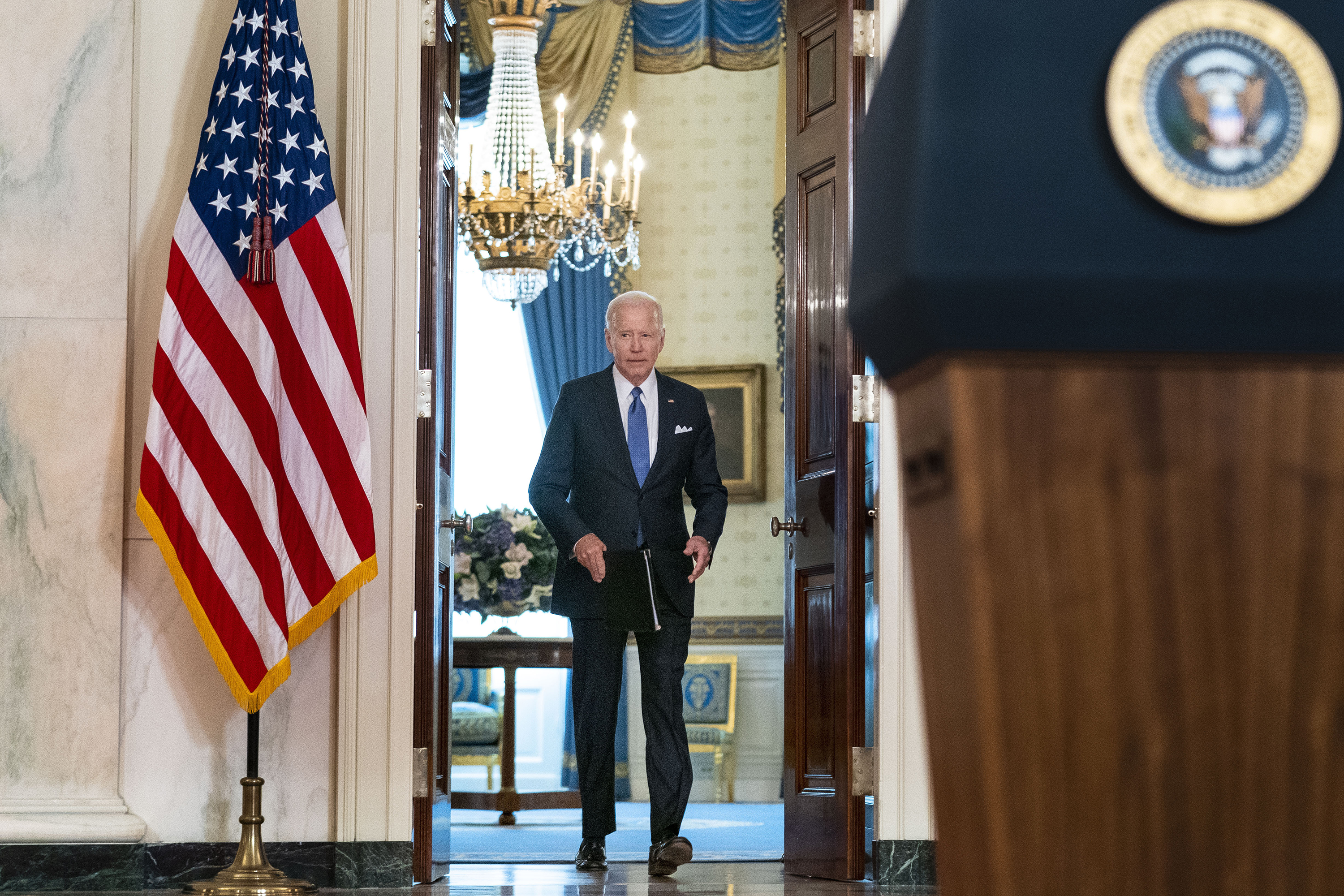 President Joe Biden arrives to speak at the White House on Friday after the Supreme Court overturned Roe v. Wade. 