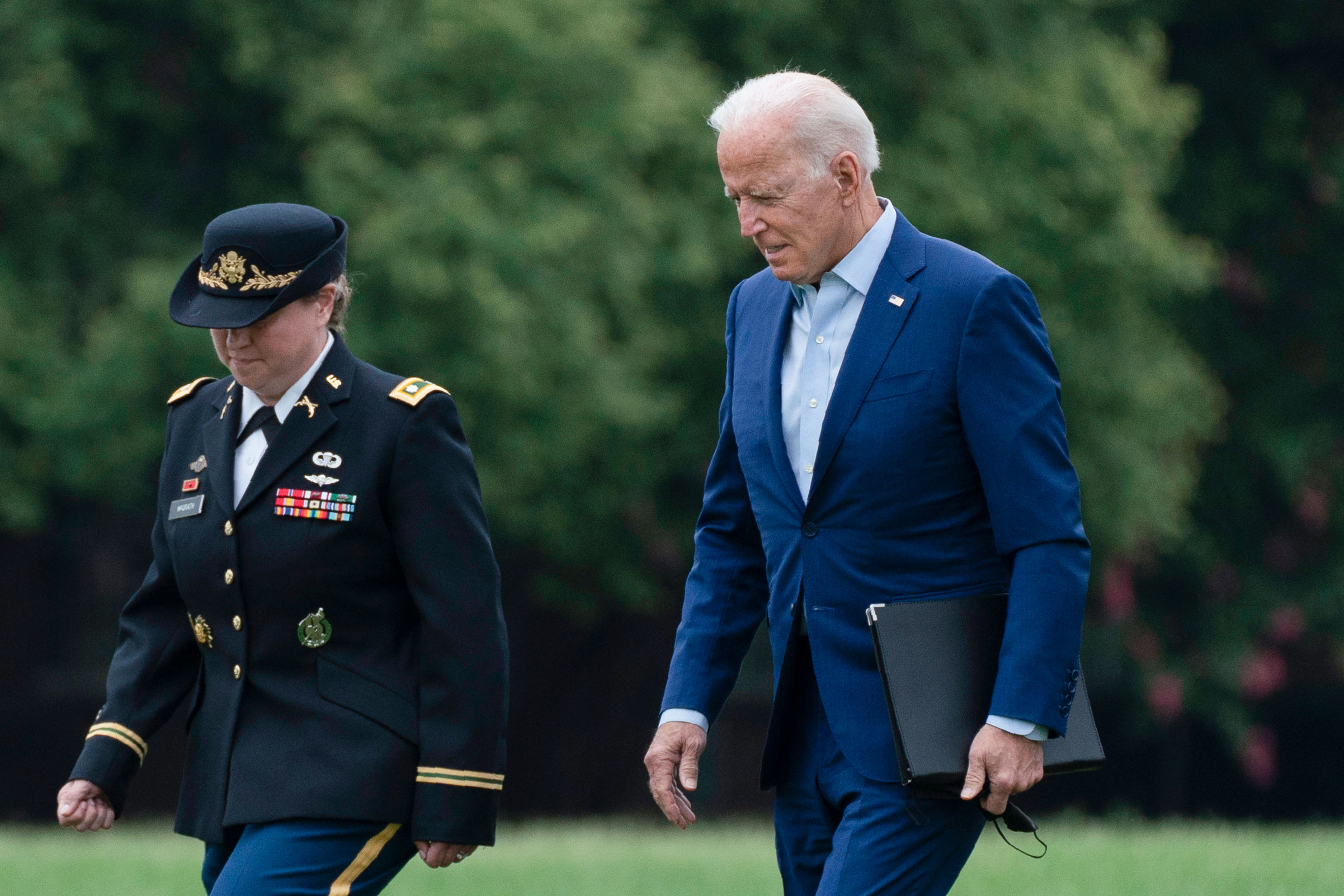 President Joe Biden arrives at Fort Lesley J. McNair in Washington, DC, on August 16.