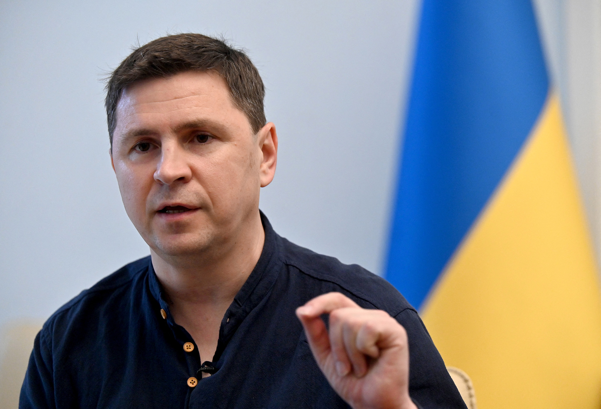 Mykhailo Podolyak, adviser to the President of Ukraine Volodymyr Zelensky, speaks during an interview in Kyiv, Ukraine, on July 19.