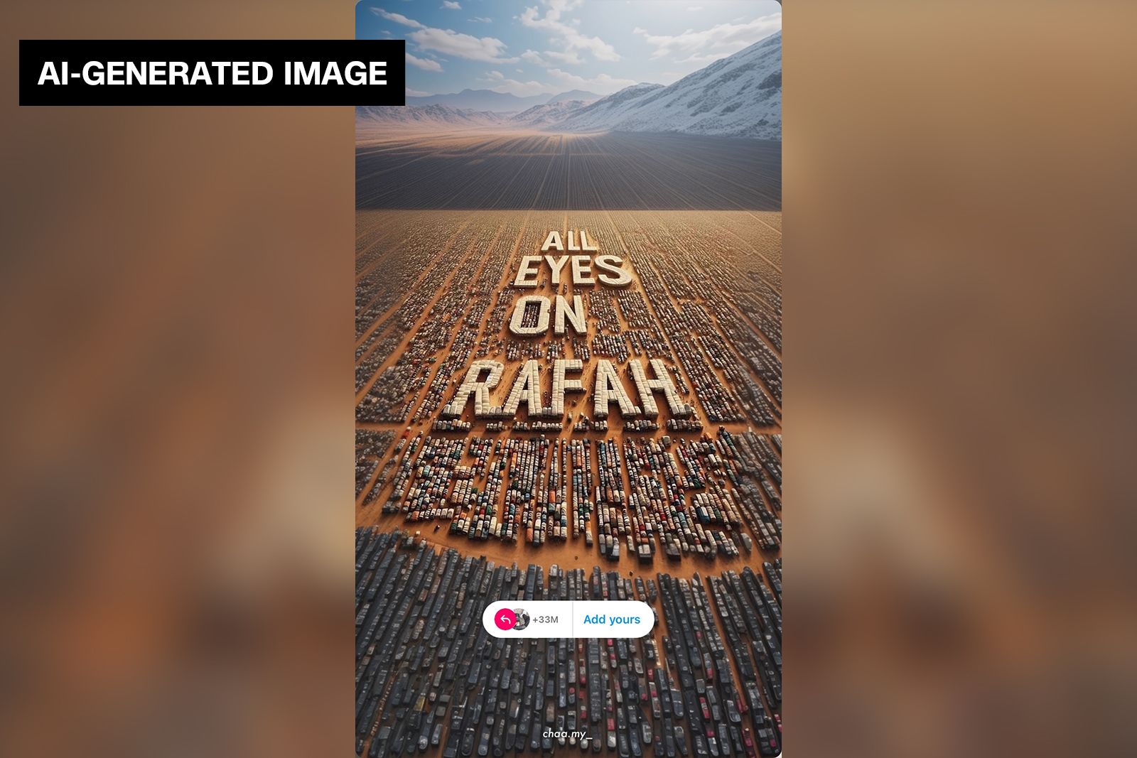 An AI-generated image stating "All Eyes on Rafah" has been shared millions of times on social media.