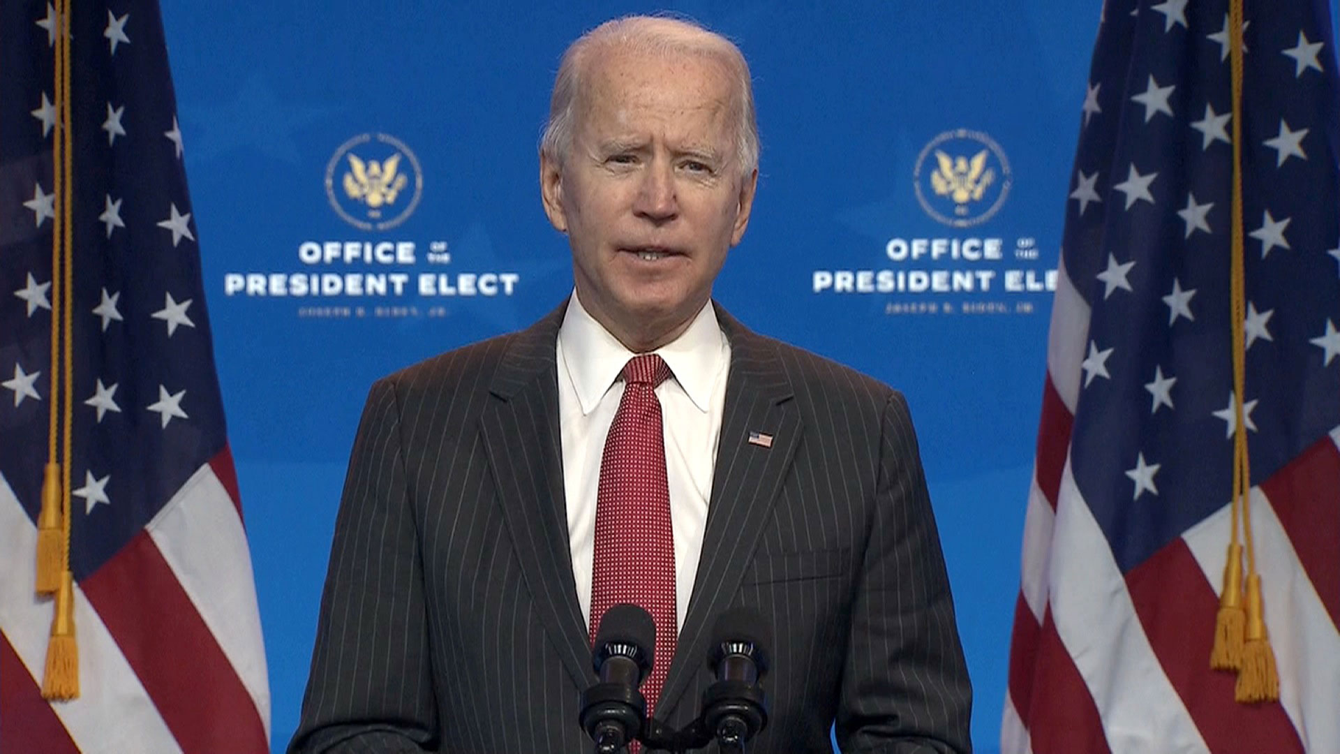 President-elect Joe Biden speaks during a press conference on Thursday, November 19 in Wilmington, Delaware.
