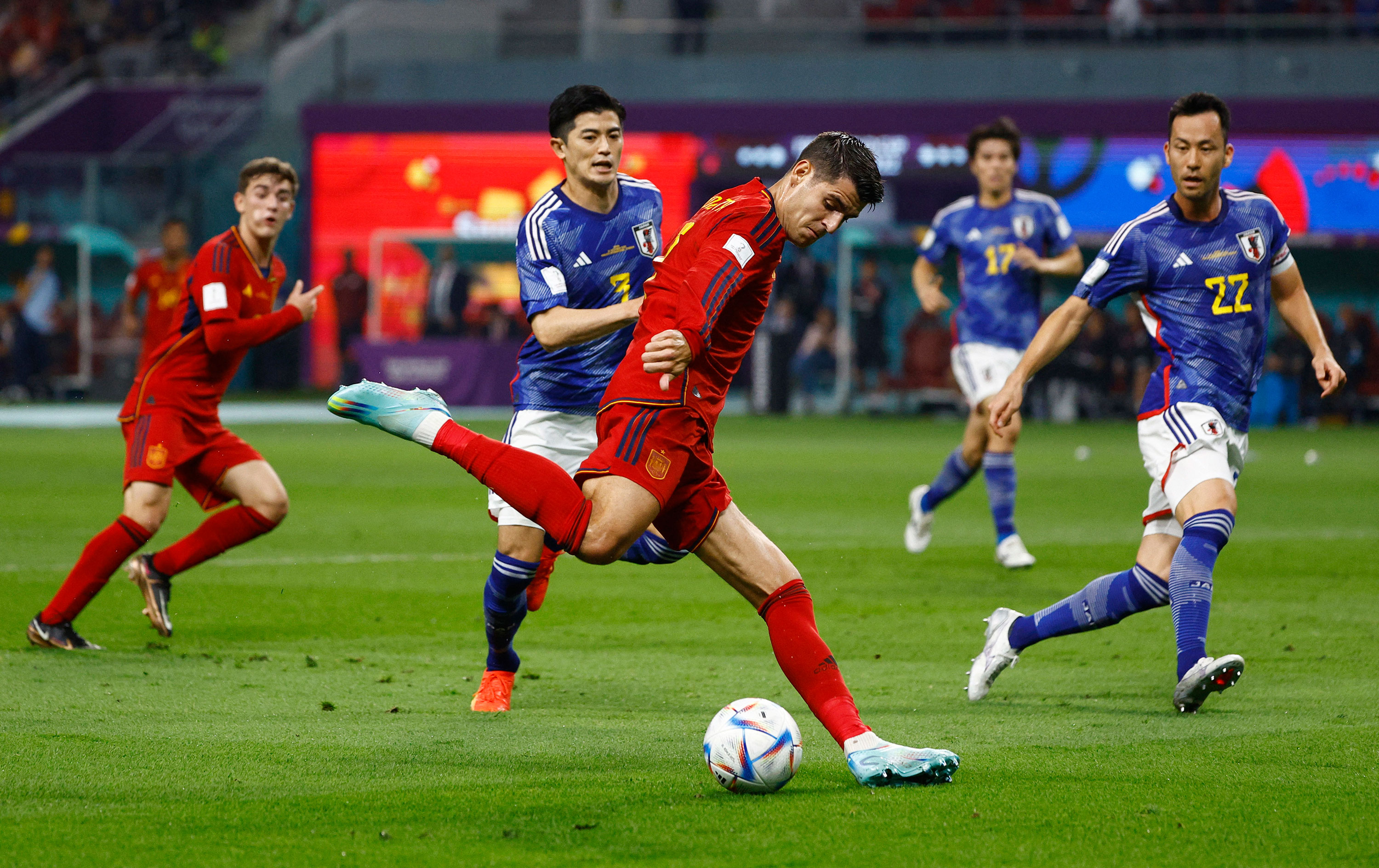 Spain's Álvaro Morata in action against Japan.