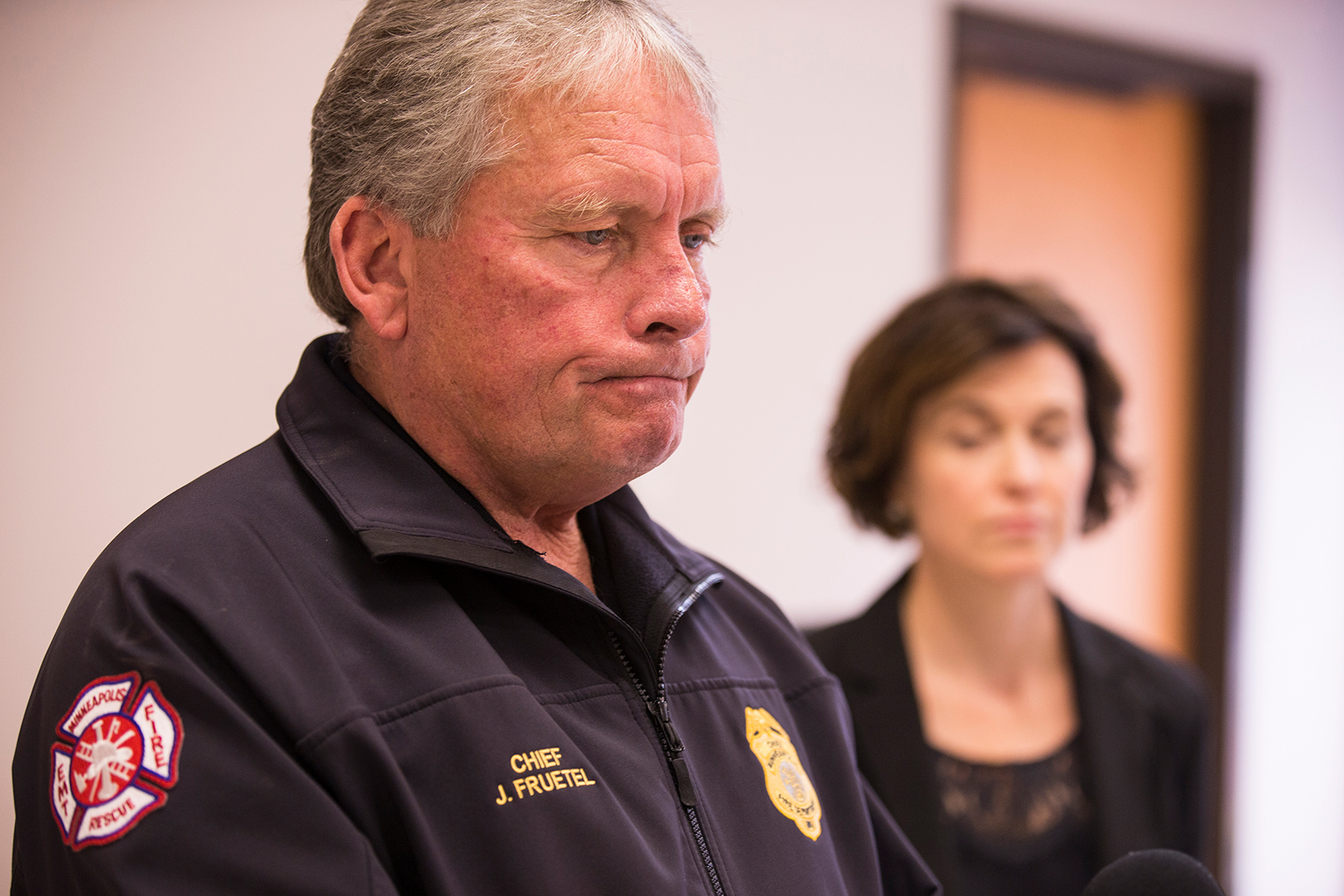 Minneapolis Fire Chief John Fruetel holds a press conference in 2015, at Minneapolis City Hall. 