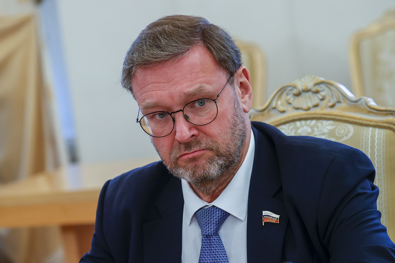 Konstantin Kosachev attends a council meeting in Moscow on November 18.