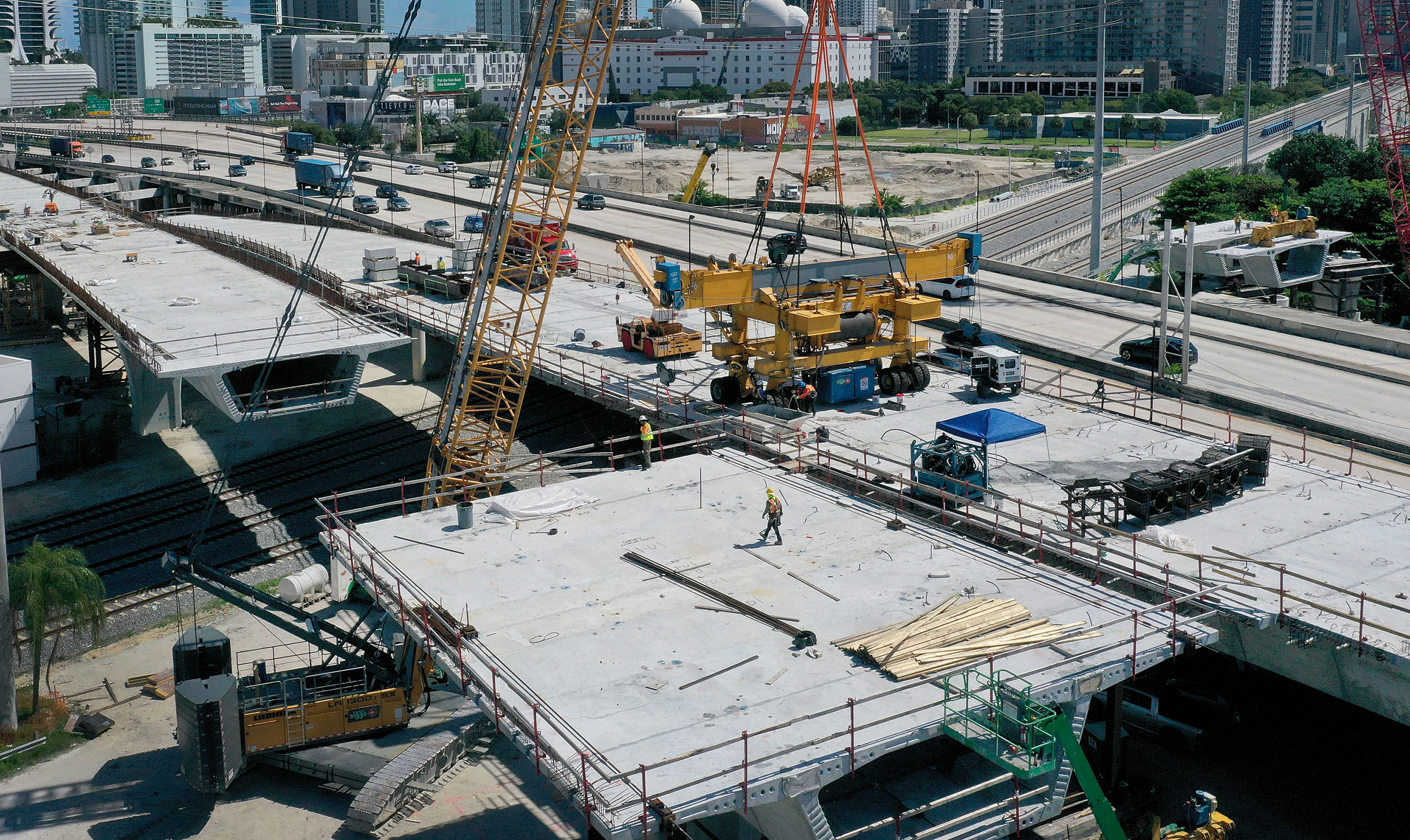 Construction workers are building a bridge in Miami, Florida on September 27th.