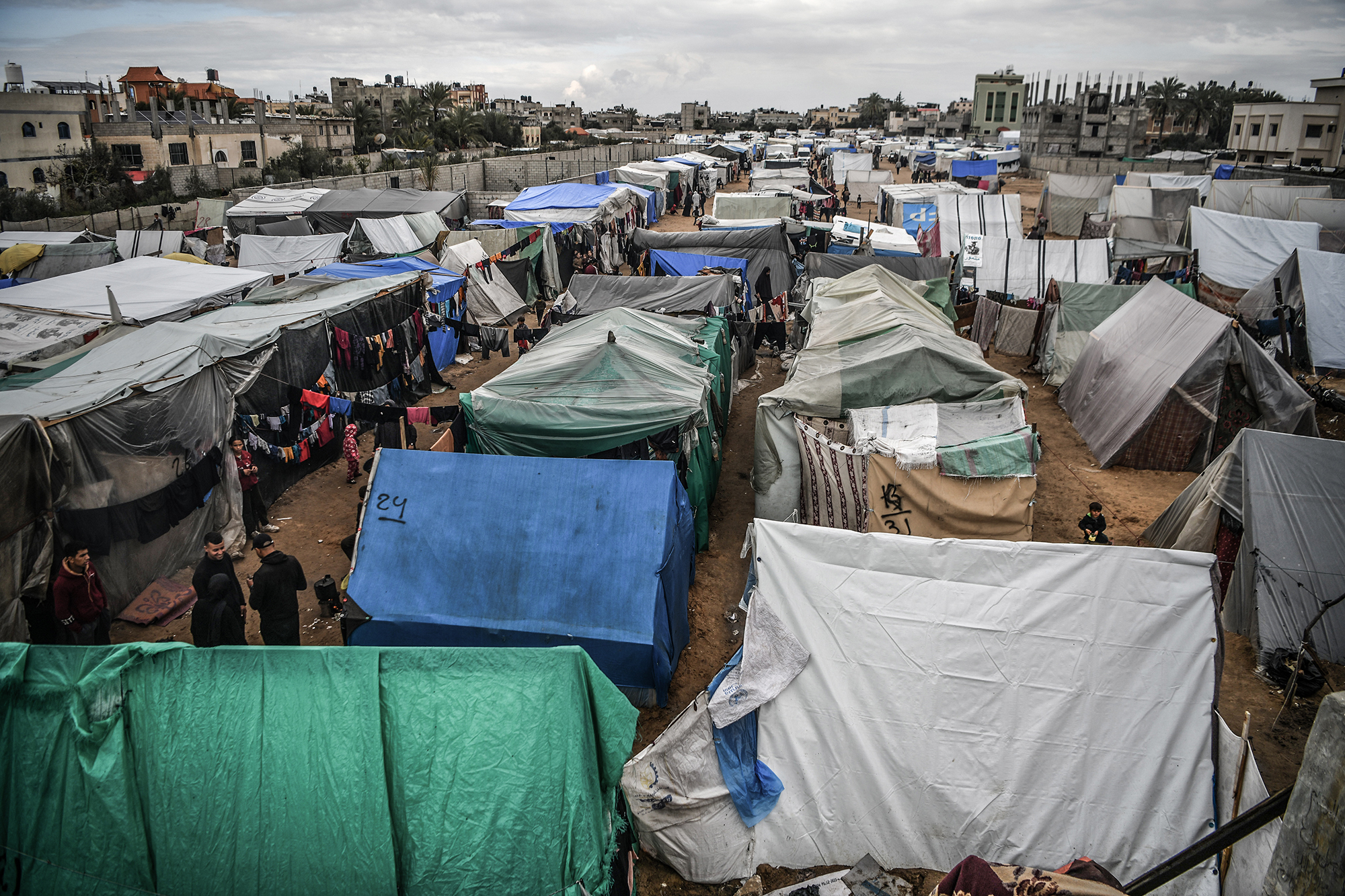 A general view from the makeshift tents where Palestinian families taking shelter in Rafah, Gaza, on February 18.