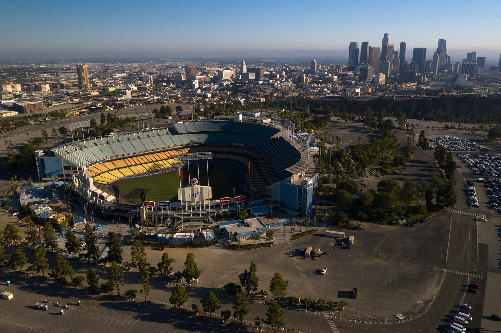 Dodger Stadium stands in this aerial photograph taken over Los Angeles.