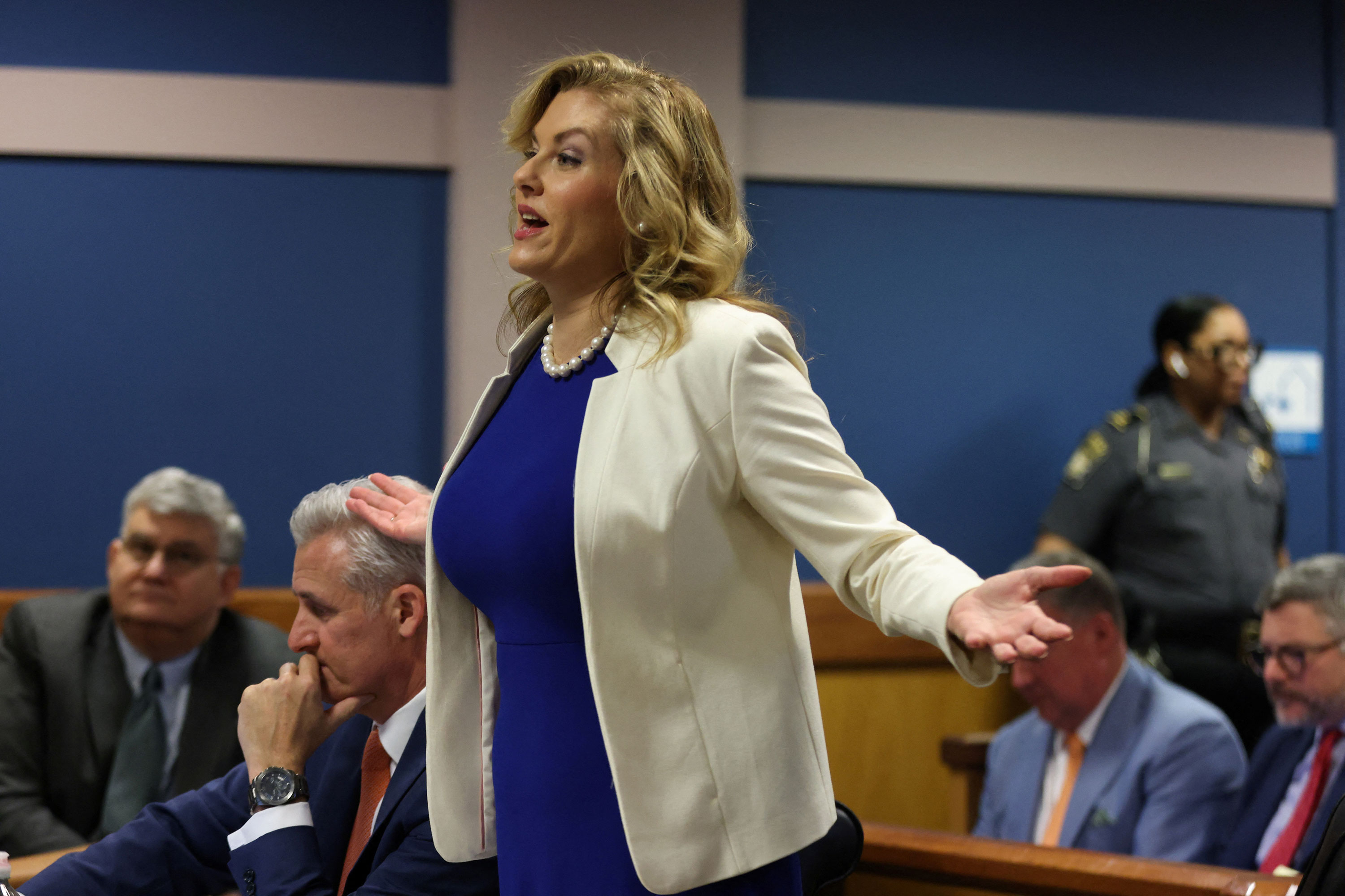 Defense attorney Ashleigh Merchant speaks during the hearing at the Fulton County Courthouse in Atlanta on Thursday.
