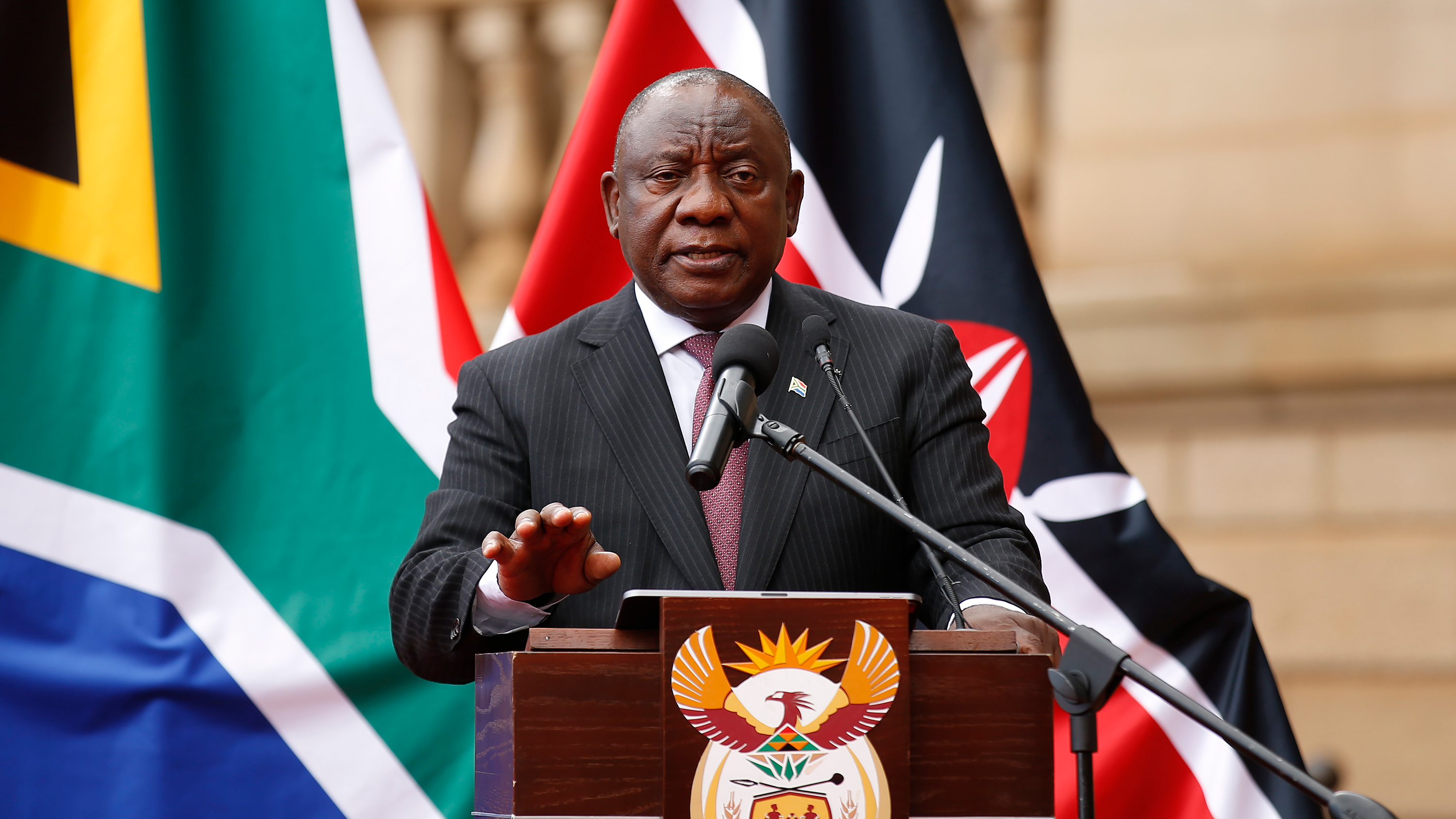 South African President Cyril Ramaphosa speaks to property   connected  November 23, successful  Pretoria, South Africa. 