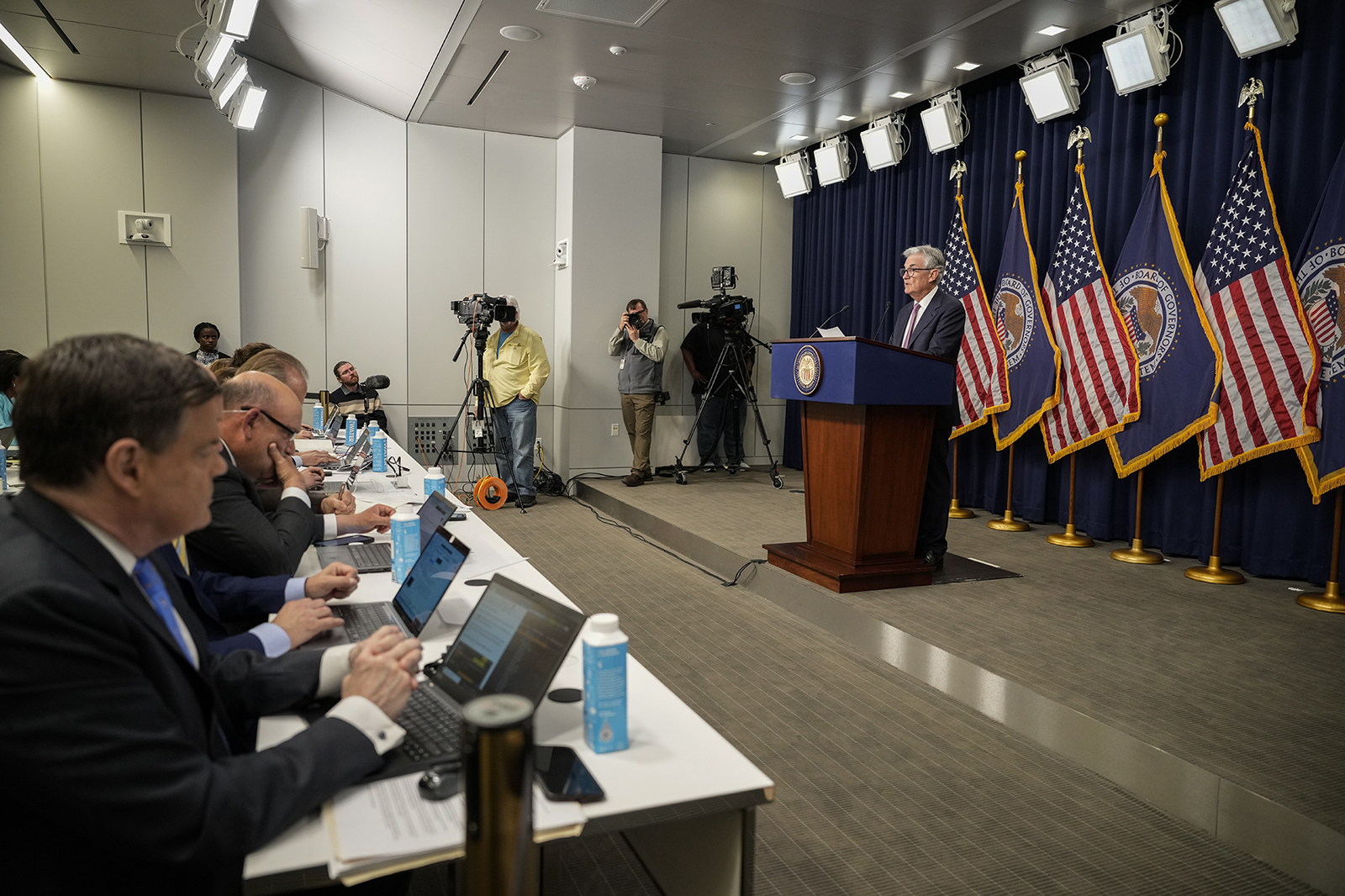 U.S. Federal Reserve Board Chairman Jerome Powell spoke during a news conference following a meeting of the Federal Open Market Committee (FOMC) at the headquarters of the Federal Reserve today.