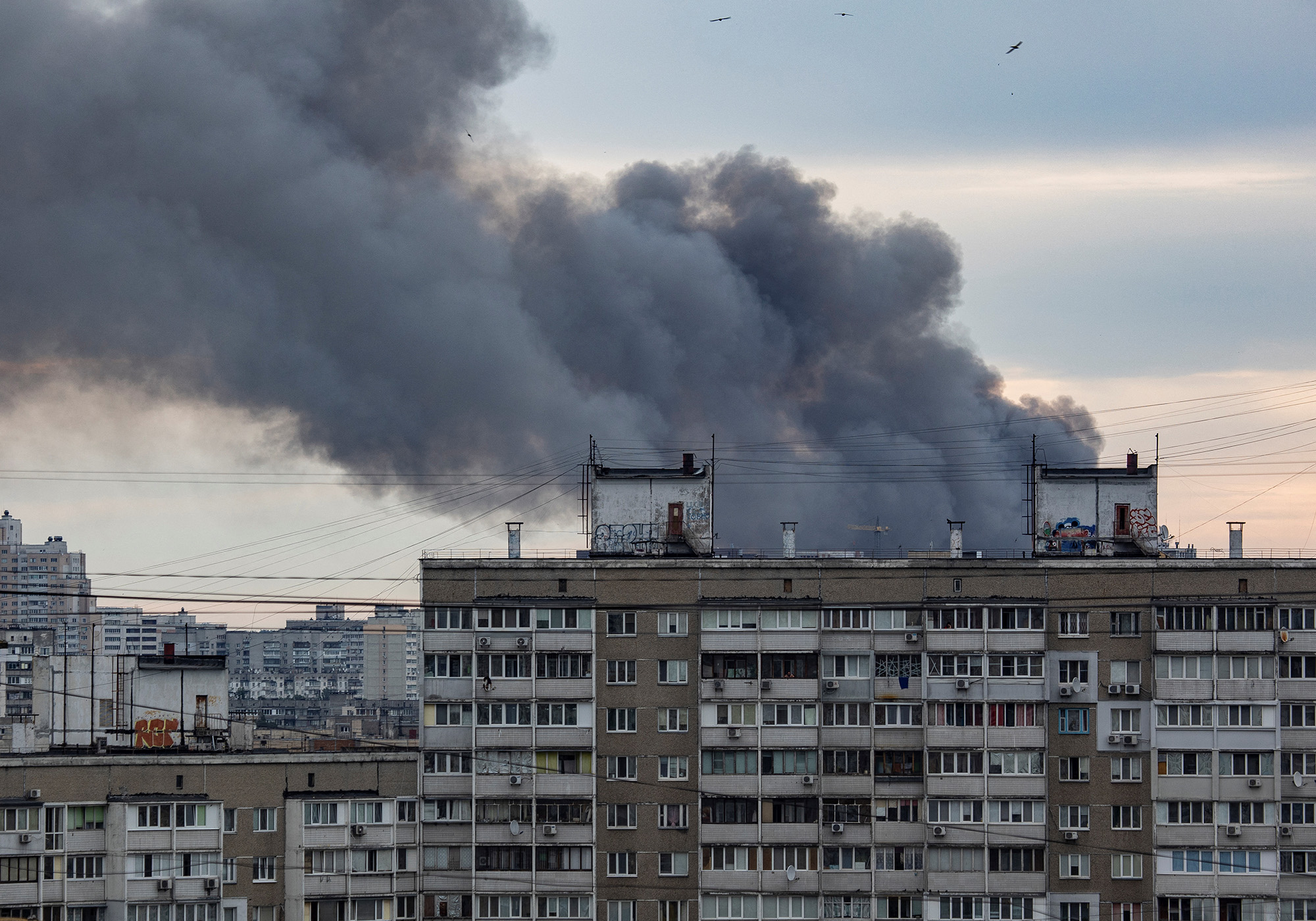 Smoke rises after a missile strike in Kyiv, Ukraine on June 5.