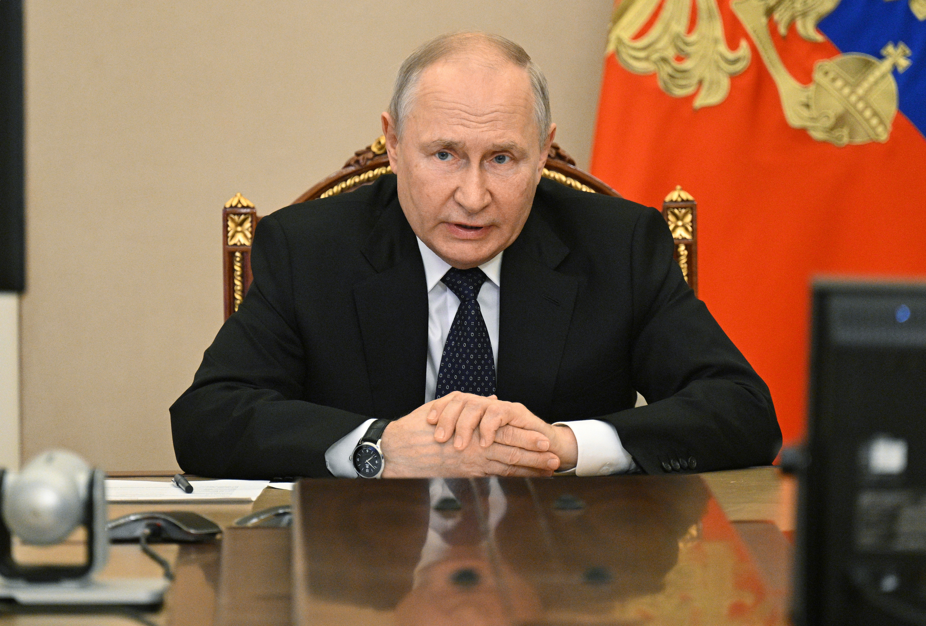 Vladimir Putin during a meeting in Moscow, Russia on Monday.
