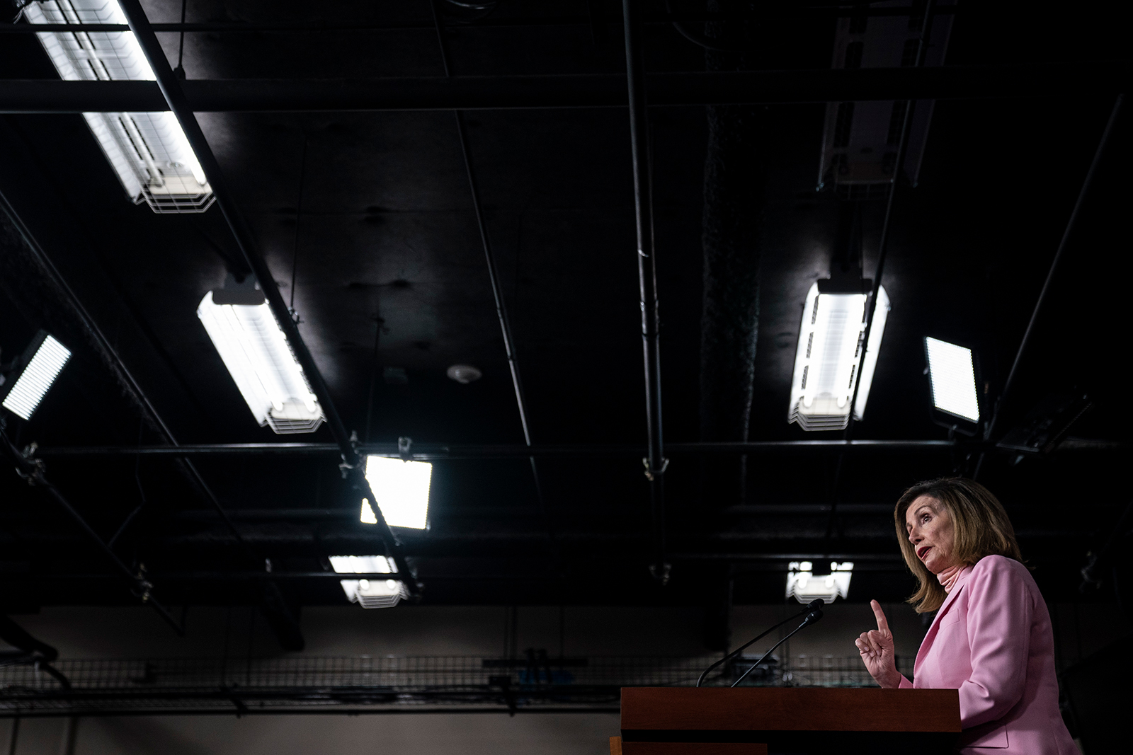 Speaker of the House Nancy Pelosi speaks during her weekly news conference at the U.S. Capitol on July 31 in Washington.