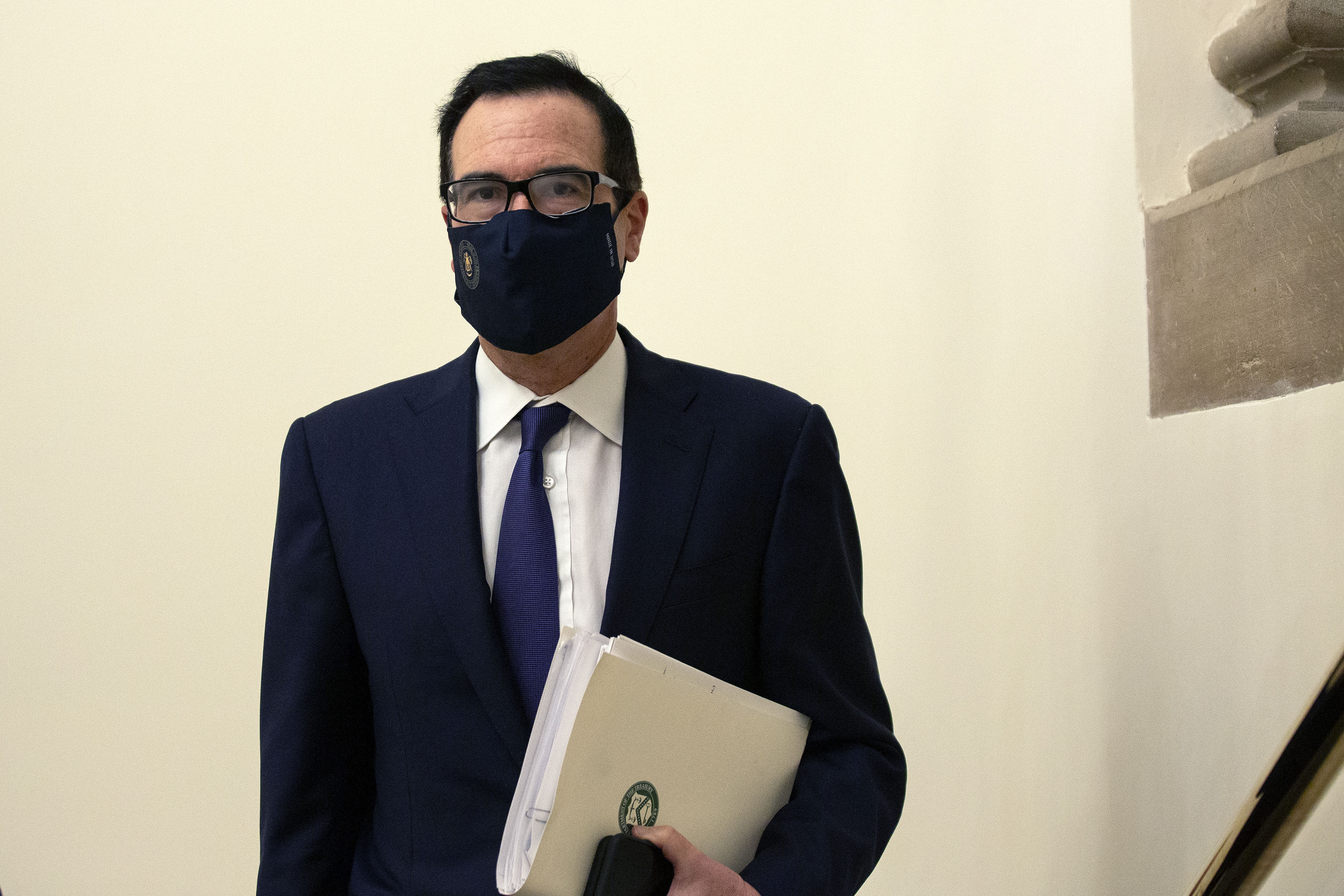 Steve Mnuchin, Treasury secretary, arrives for a meeting at the Capitol on July 28, 2020.