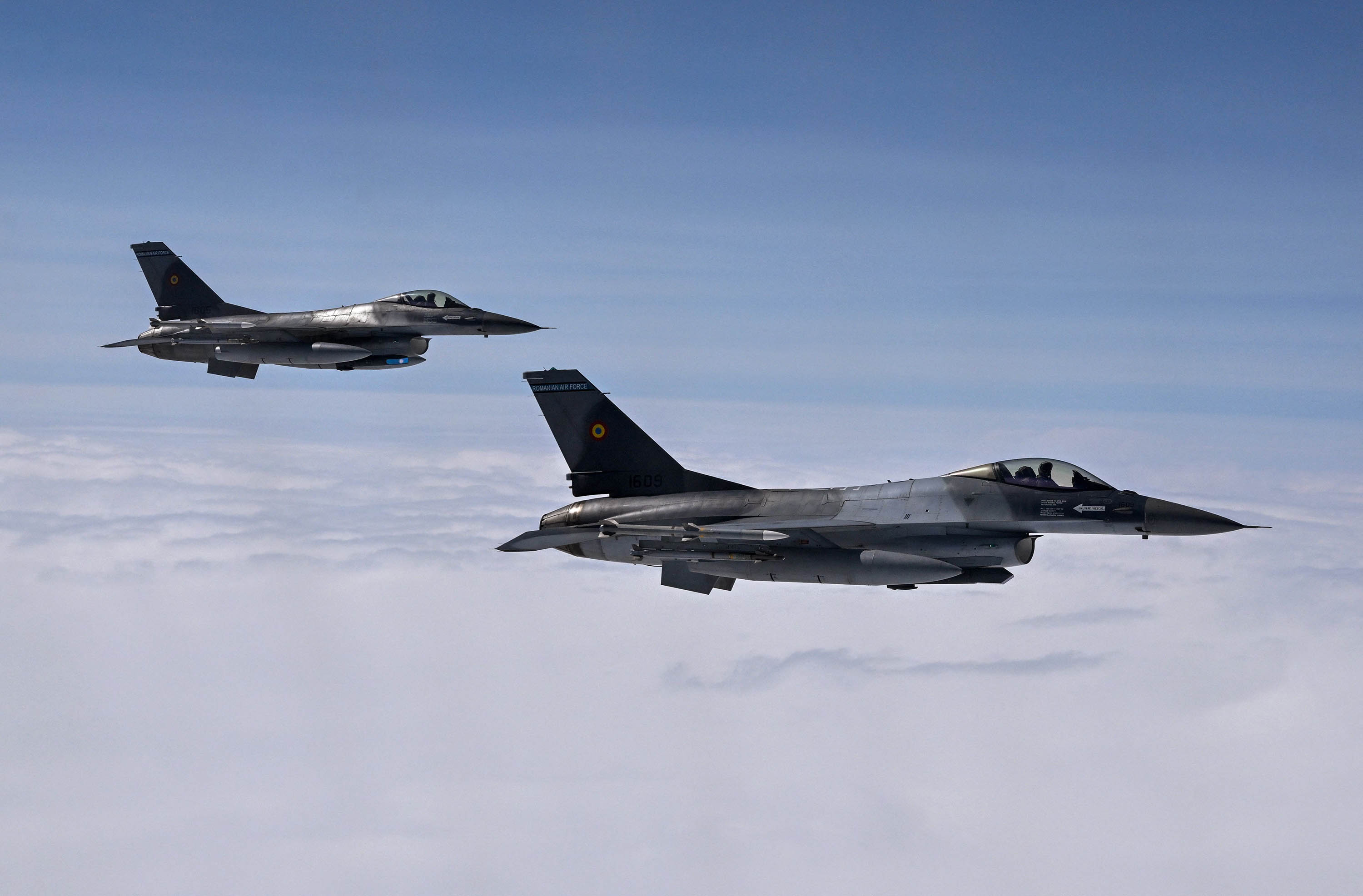 Romanian Air Force F-16 aircraft take part in a NATO exercise on July 4. 