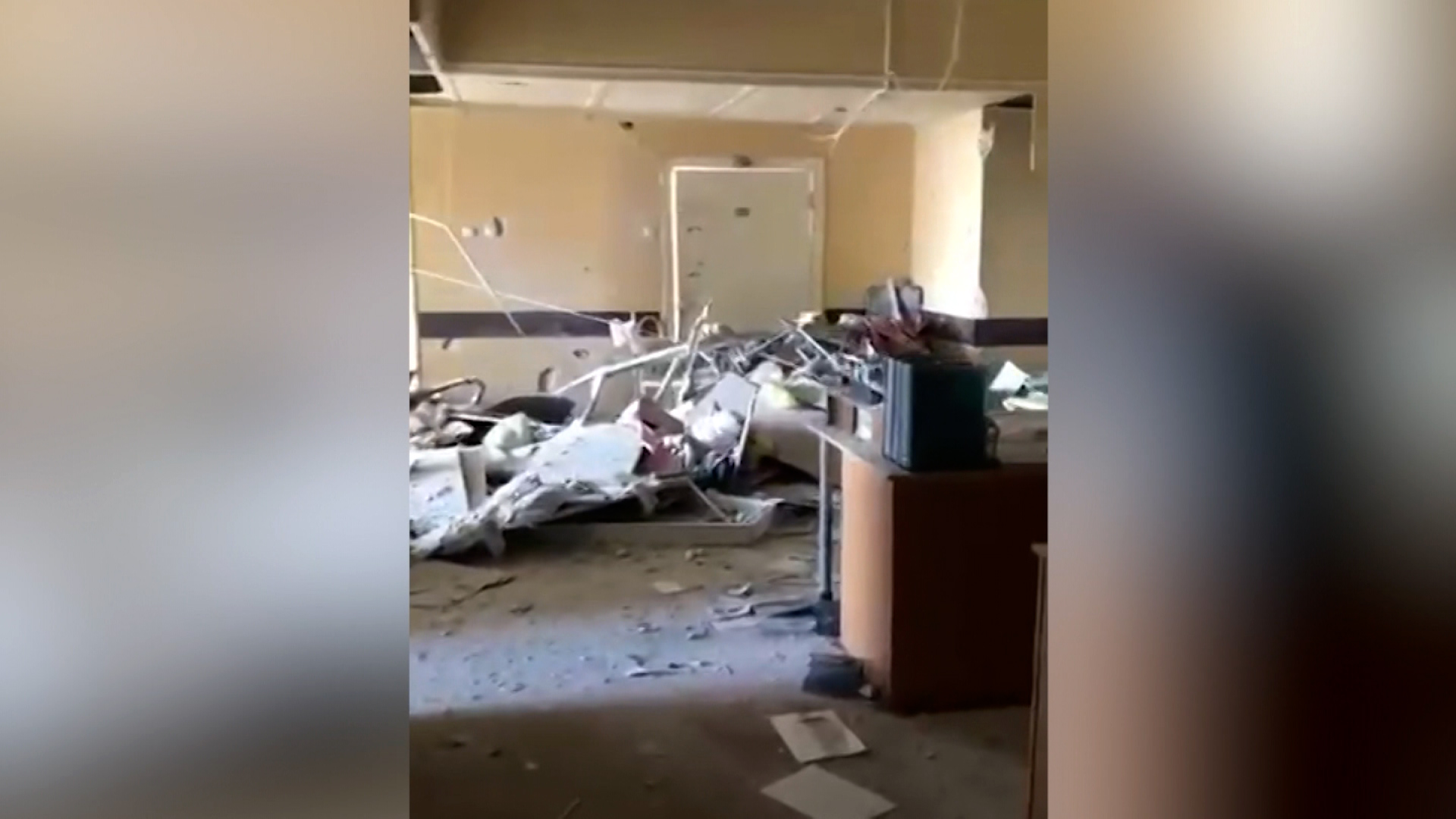Damage is seen inside a hospital in Severodonetsk, Ukraine, in this screengrab from a video released by the Luhansk regional administration.