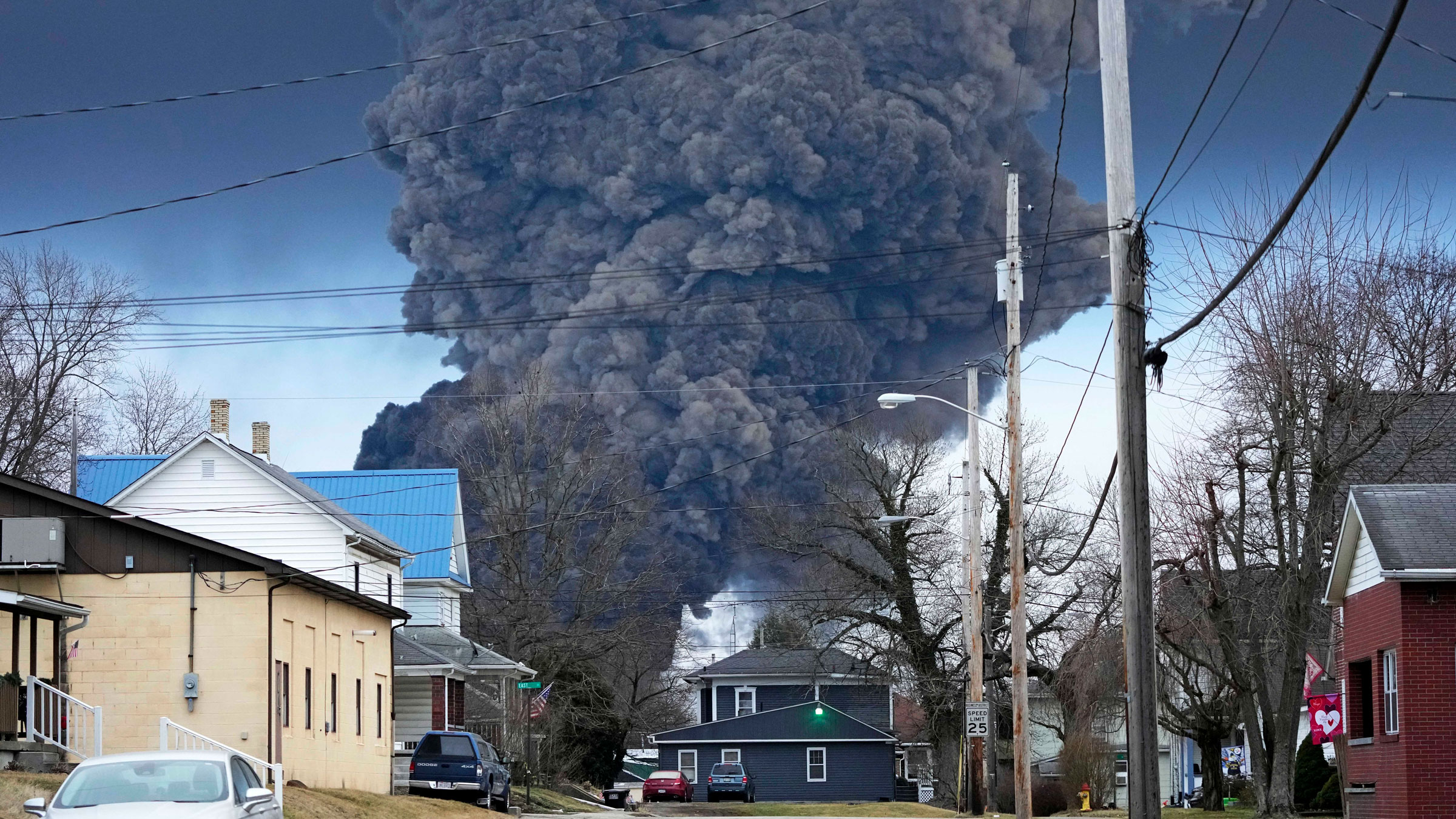 A plume of smoke is seen after a controlled detonation in East Palestine, Ohio, on February 6.