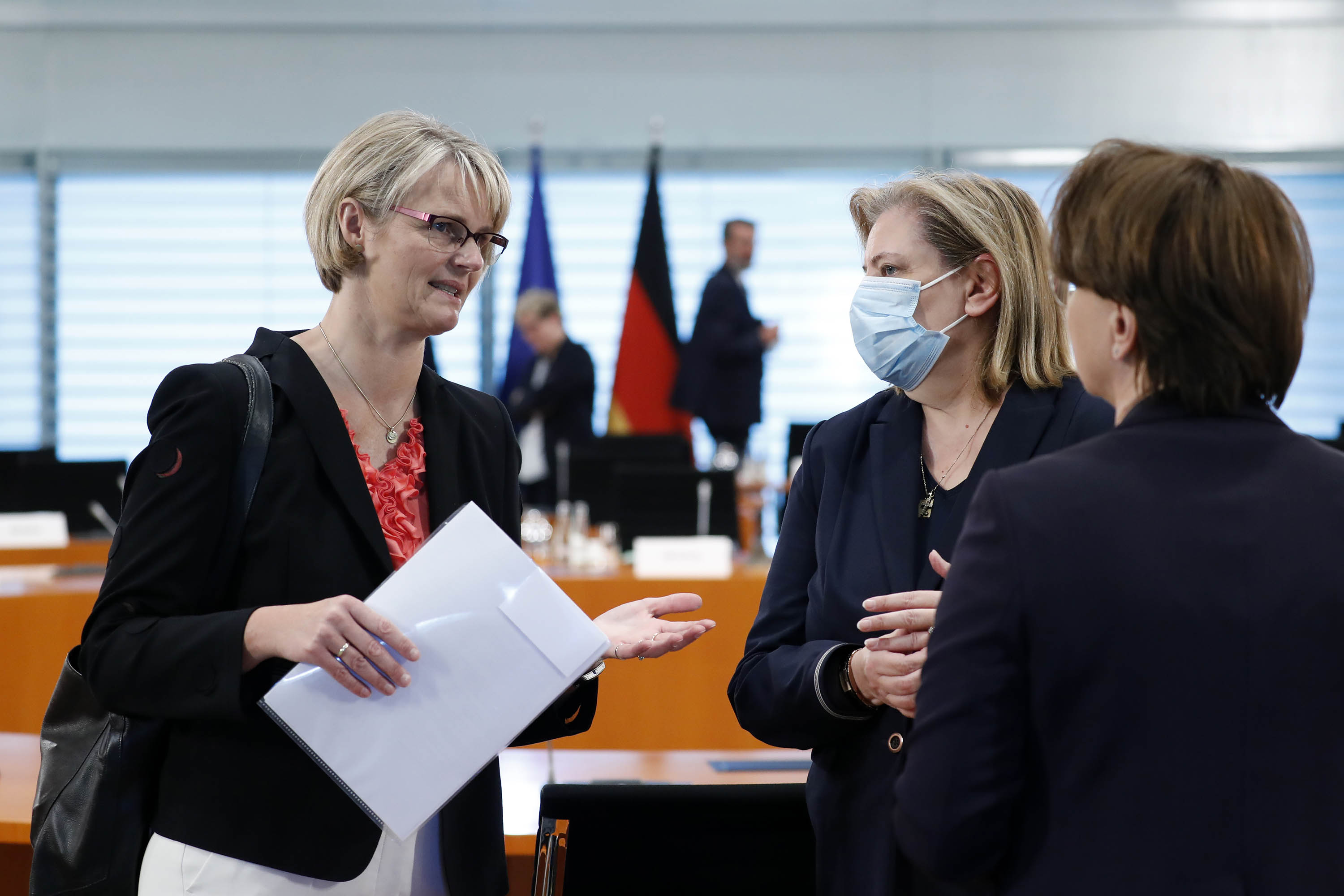 Germany’s minister for research Anja Karliczek, left, attends a cabinet meeting at the German chancellery in Berlin on July 29.