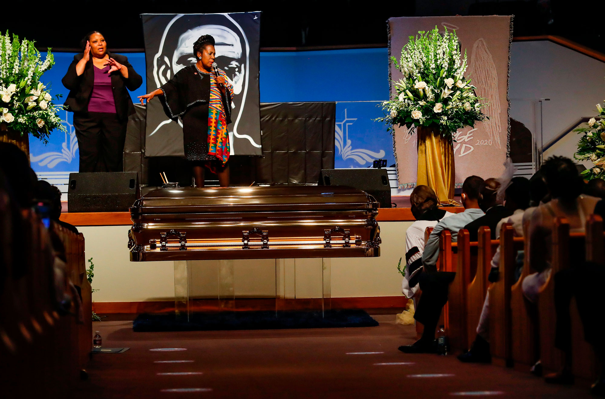 Rep. Sheila Jackson Lee (D-TX) speaks as family and guests attend the funeral service for George Floyd at The Fountain of Praise church on June 9 in Houston.