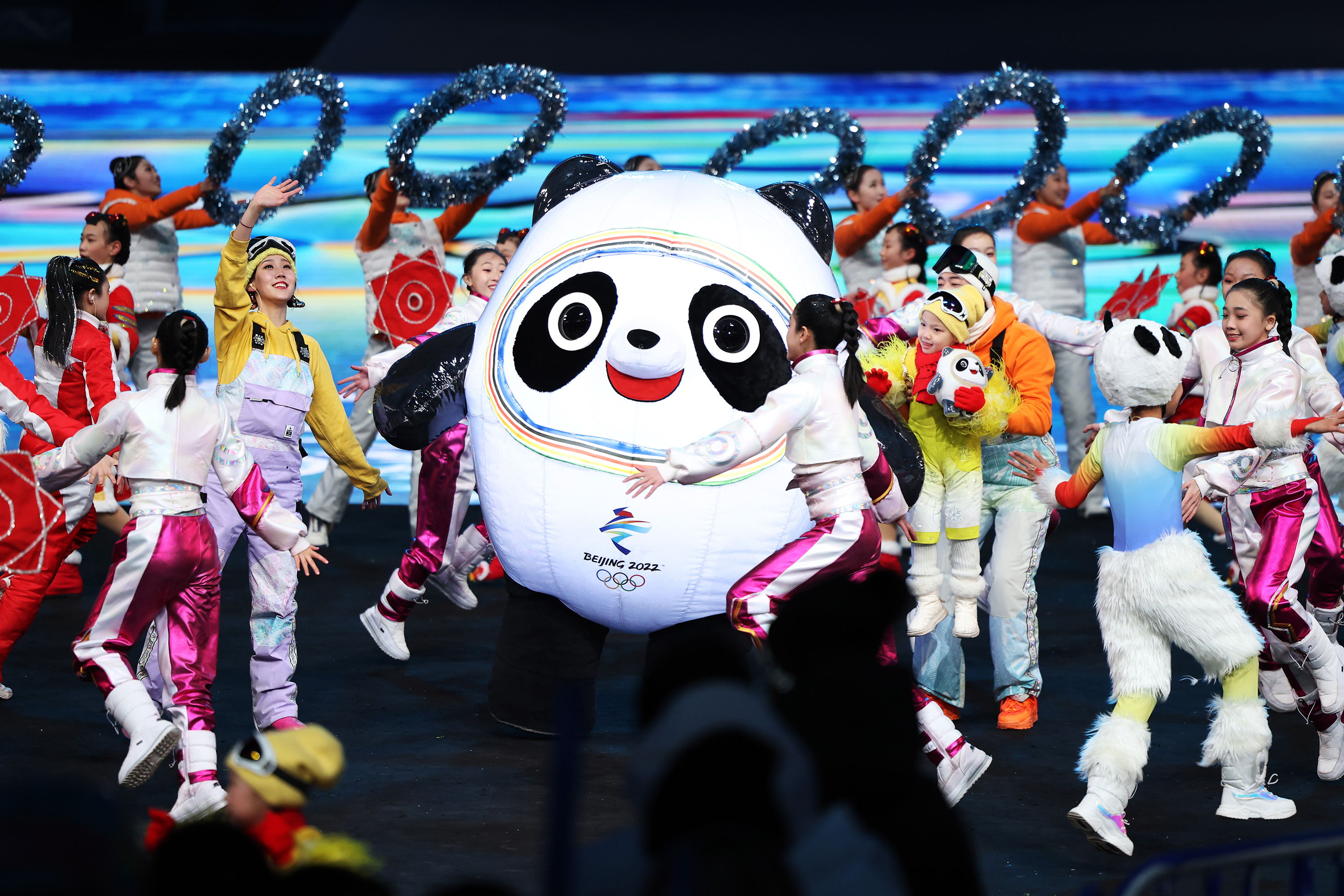 Beijing 2022 Winter Olympic mascot Bing Dwen Dwen is seen during the opening ceremony.