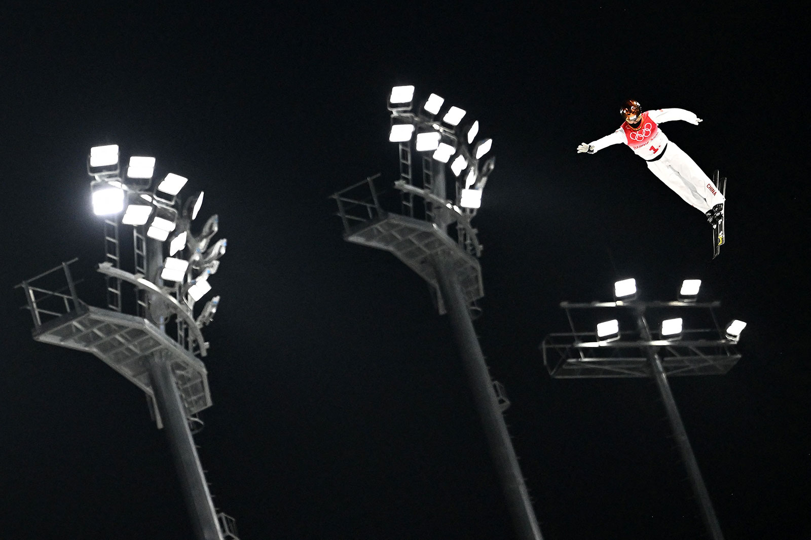 Chinese freestyle skier Xu Mengtao competes in the mixed team aerials final on February 10.