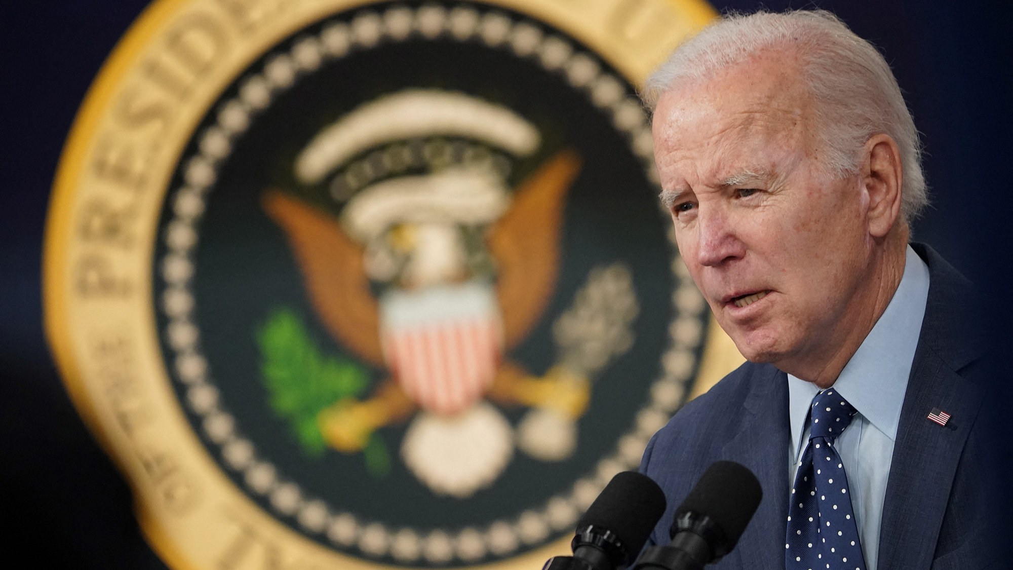 President Joe Biden arrives to speak about the administration's response to recent aerial objects at the White House House in Washington, DC, on February 16.