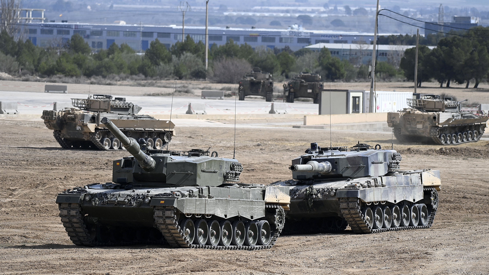 Ukrainian military personnel receive training on Leopard 2 battle tanks at the Spanish army's training center in Zaragoza, Spain, on March 13. 