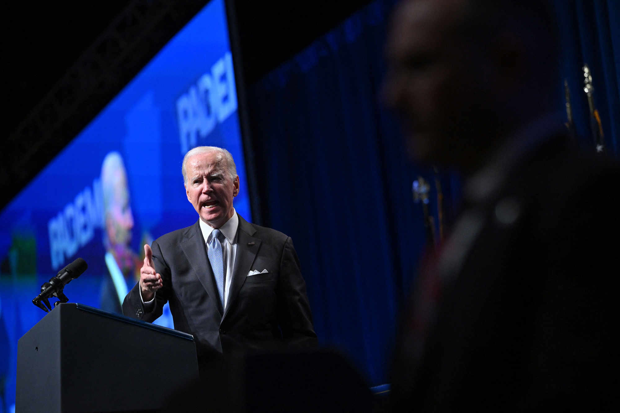 US President Joe Biden speaks at a reception for the Pennsylvania Democratic Party in Philadelphia on Friday.