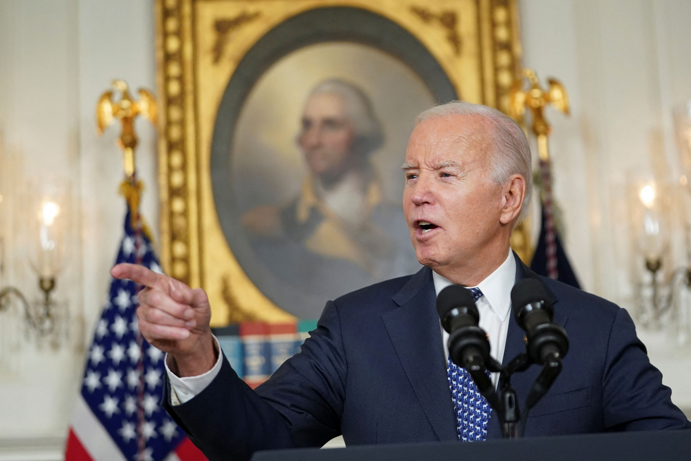President Joe Biden delivers remarks at the White House.