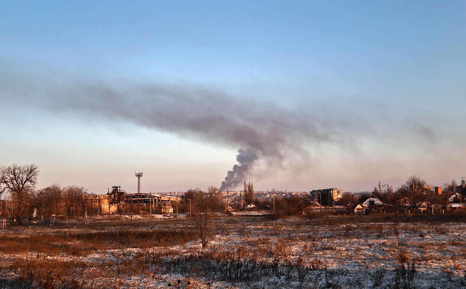 Smoke rises from Soledar, Ukraine, after shelling on January 8.