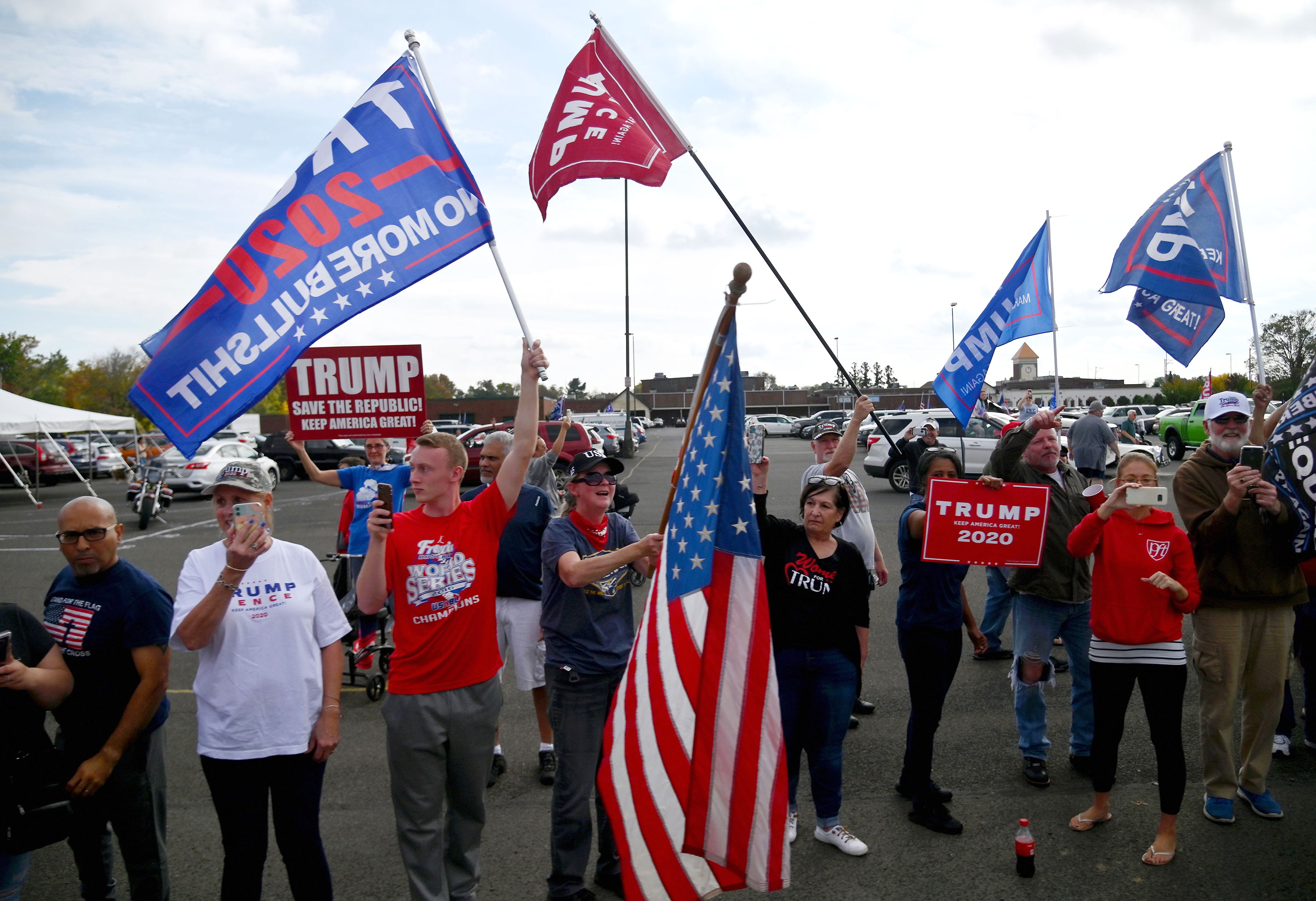 Donald Trump supporters gather at a drive-in rally for Joe Biden on October 24 in Bristol, Pennsylvania.