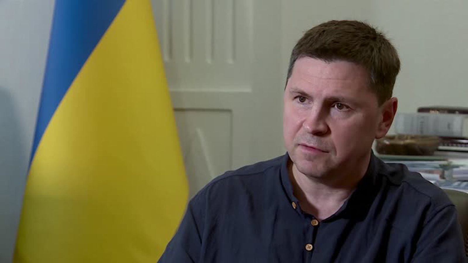 Mykhailo Podolyak, adviser to the head of the Ukrainian presidential office, during an interview with Reuters on July 12, 2023.