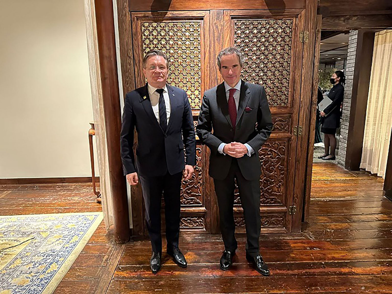 Rosatom Director General Alexei Likhachev is pictured with International Atomic Energy Agency (IAEA) Director General Rafael Mariano Grossi in Beijing, on May 24.