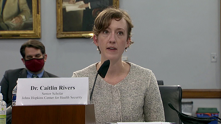 Dr. Caitlin Rivers speaks at the House Appropriations Subcommittee hearing on the United States' coronavirus response on Wednesday, May 6.