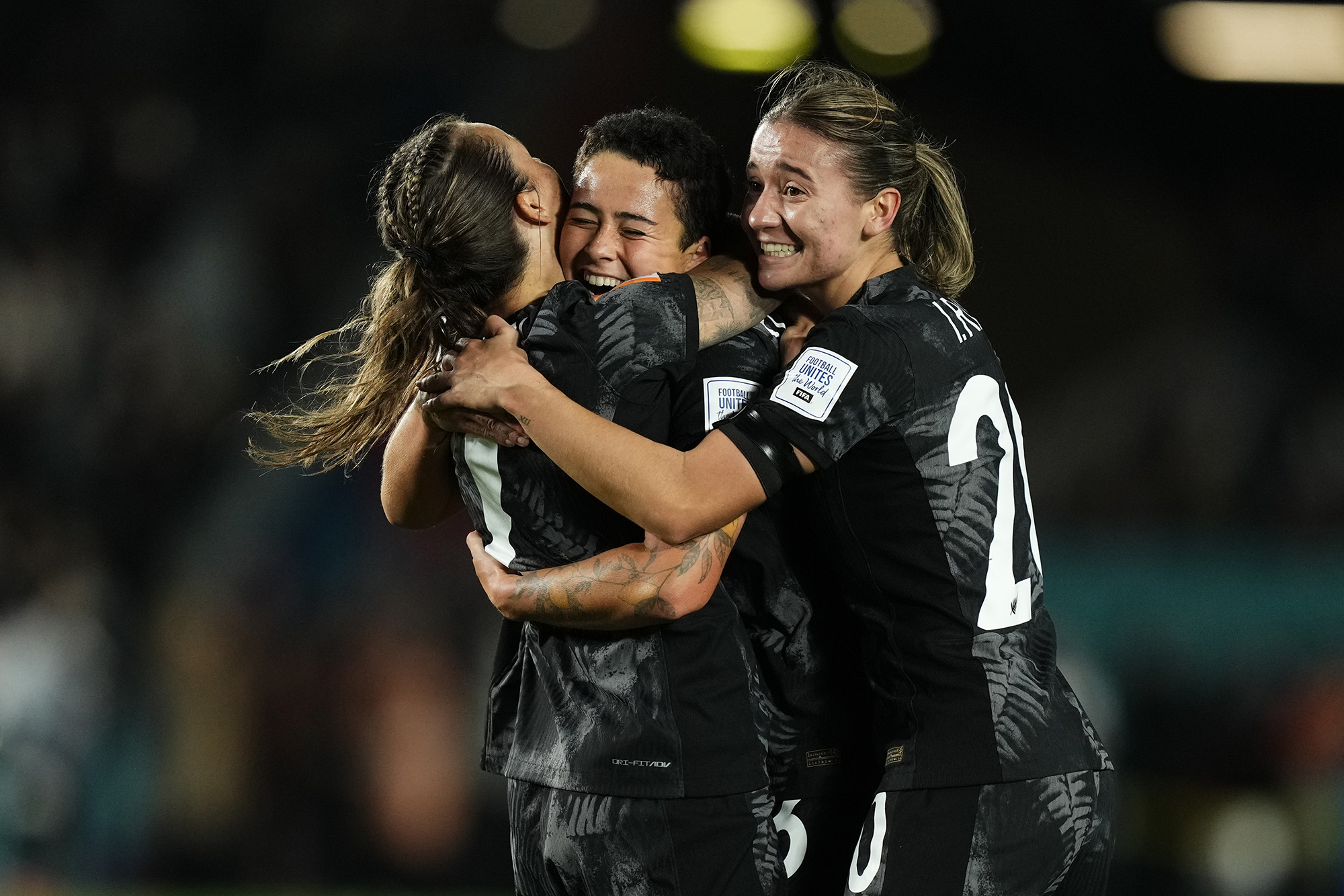 Malia Steinmetz, center, celebrates victory after the FIFA Women's World Cup Group A match between New Zealand and Norway at Eden Park on July 20, in Auckland, New Zealand. 