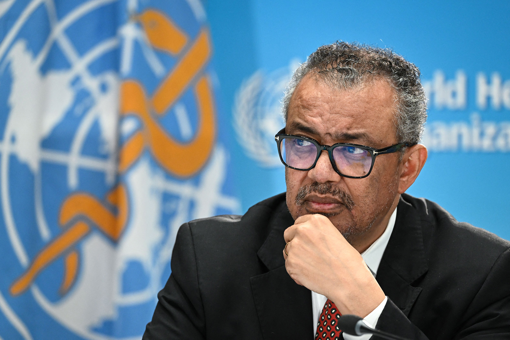 World Health Organization (WHO) chief Tedros Adhanom Ghebreyesus attends a press conference on the World Health Organization's 75th anniversary in Geneva, Switzerland, on April 6.