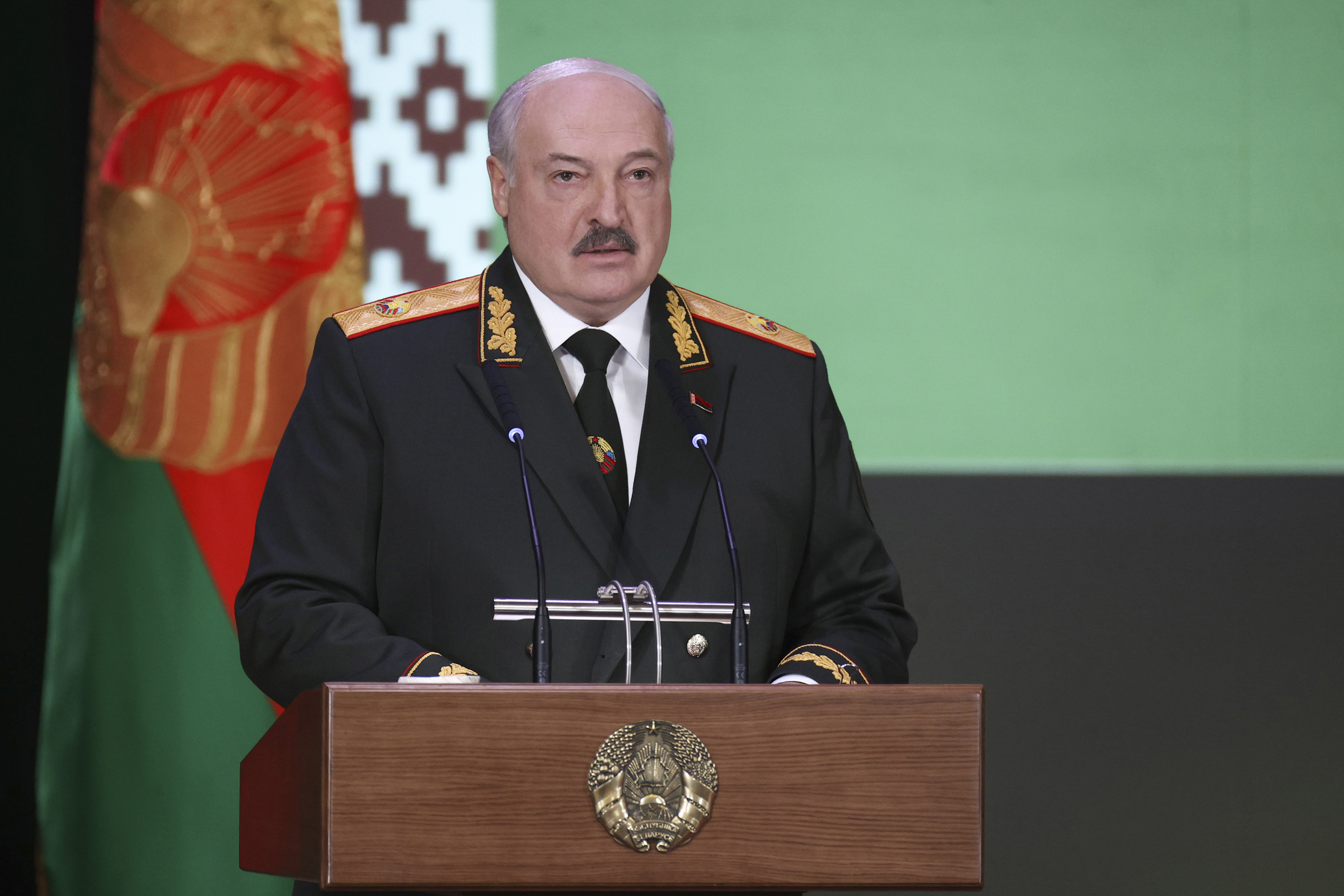 Belarus' President Alexander Lukashenko speaks in Minsk, Belarus, on February 20.