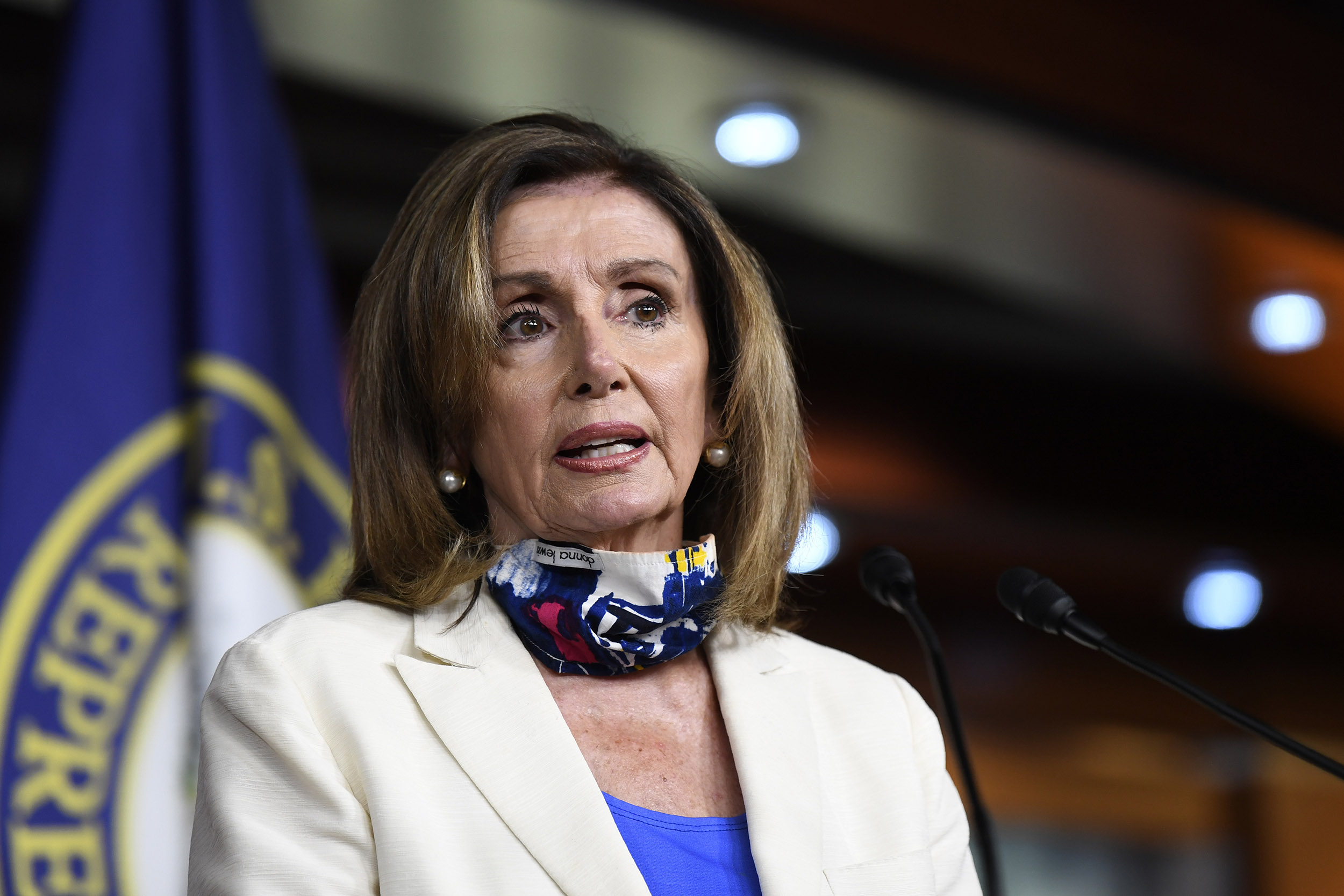 House Speaker Nancy Pelosi of California speaks during a press conference on Capitol Hill in Washington DC, on Thursday, July 16. 
