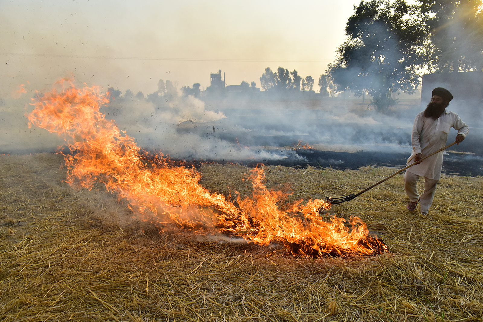  A farmer burns straw stubble in a field near Jandiala Guru in Amritsar, India, on October 16.