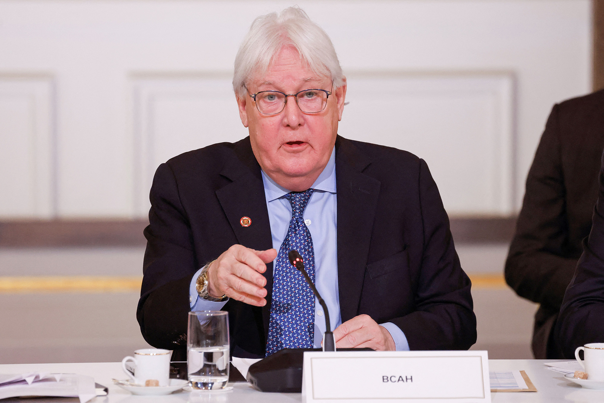 UN Under-Secretary General for Humanitarian Affairs and Emergency Relief Martin Griffiths speaks during an international conference for civilians in Gaza, at the Elysee Presidential Palace in Paris, France, on November 9.