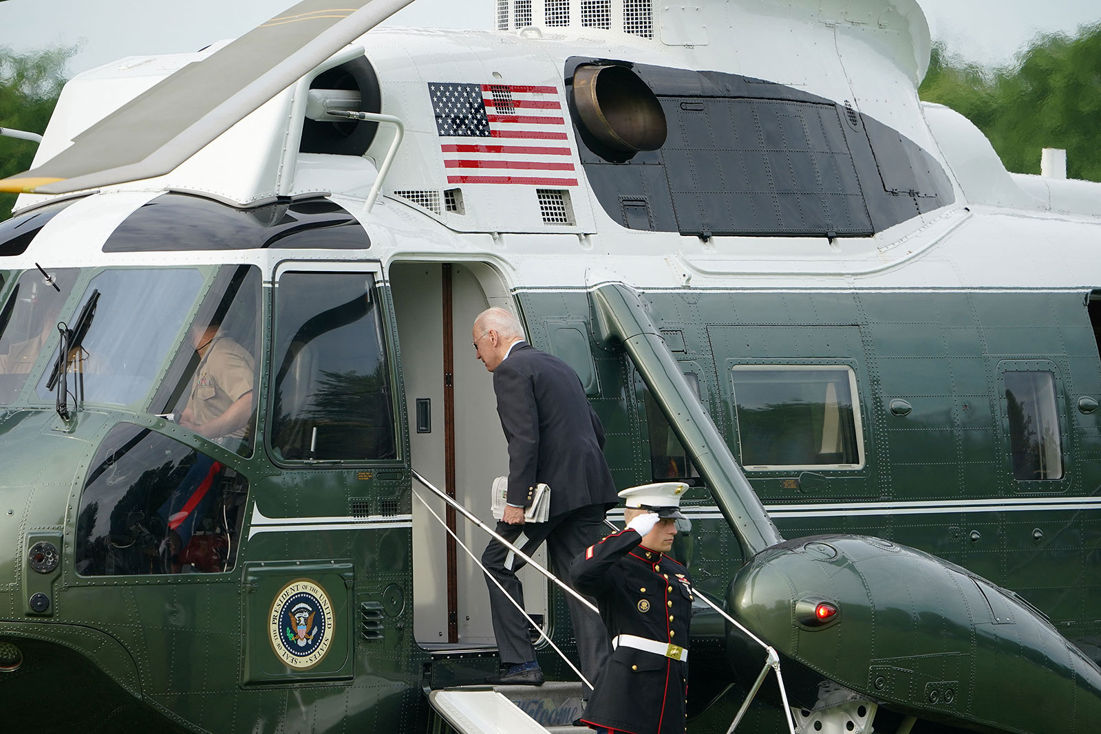 President Biden boards Marine One before departing from the White House on June 9.