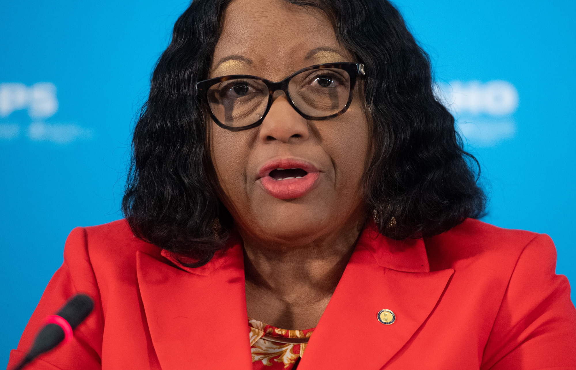 Dr. Carissa Etienne, Director of the Pan American Health Organization speaks during a press briefing at PAHO Headquarters in Washington, DC, on March 6. 
