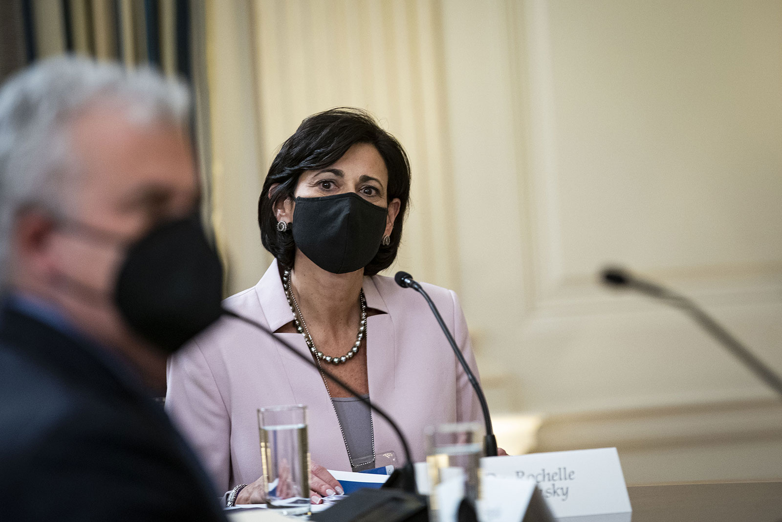 US Centers for Disease Control and Prevention Director Dr. Rochelle Walensky listens during a meeting with President Biden at the White House on December 9.